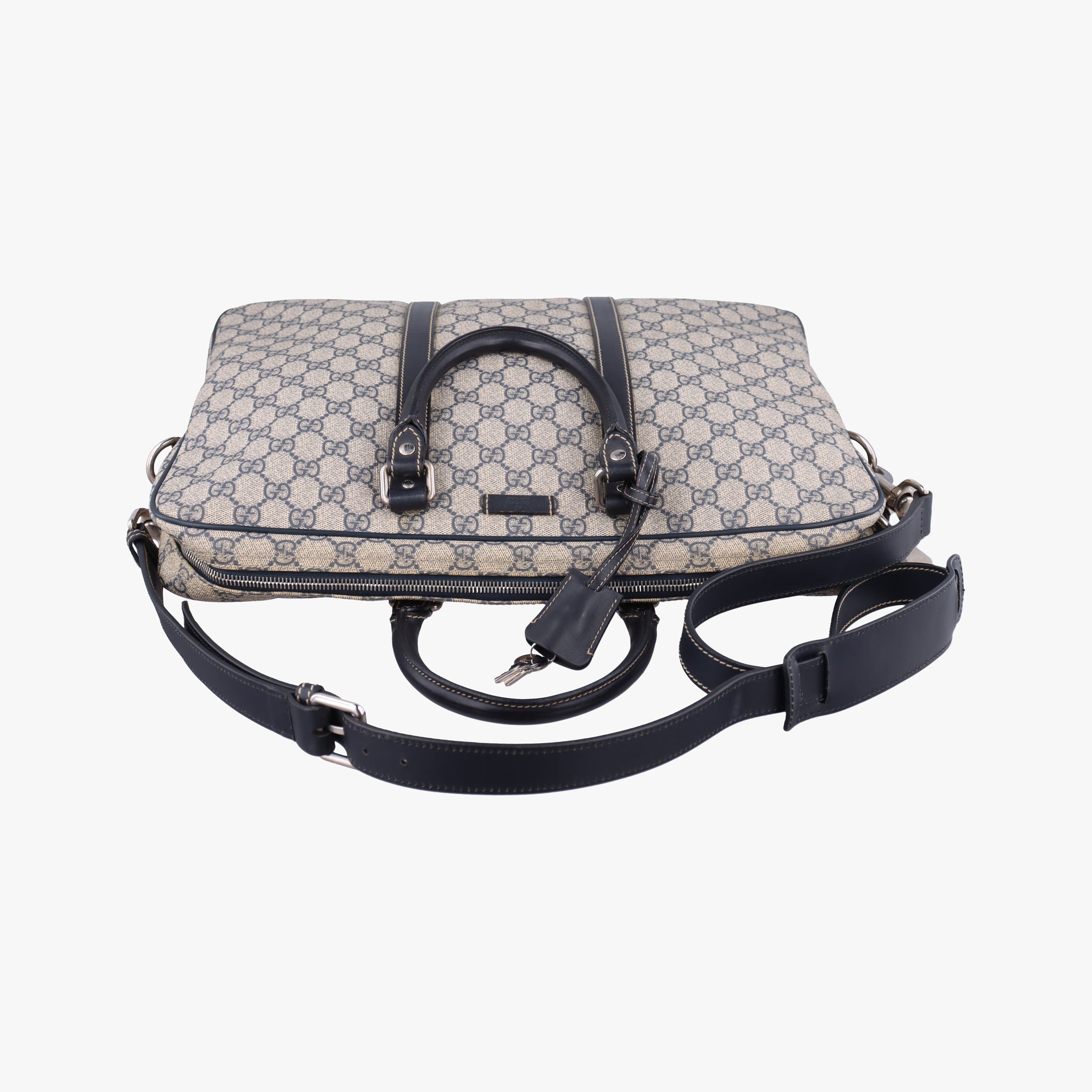 Pre-owned Gucci GG Supreme Briefcase Beige×Black PVC coated canvas x Leather 208463 shoulderbag | stylenewstar