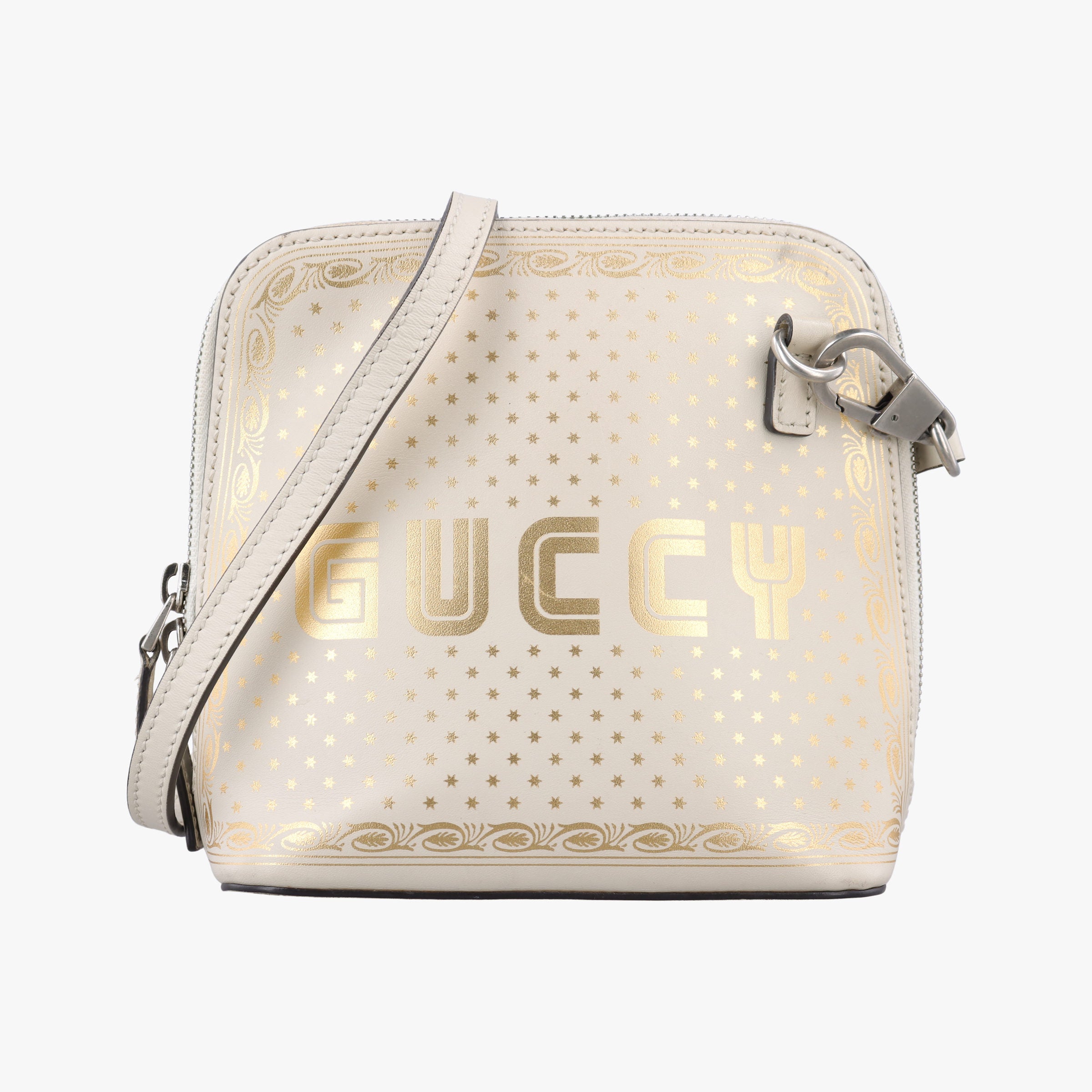 Pre-owned Gucci SEGA collaboration GUCCY print White Leather 511189 shoulderbag | stylenewstar