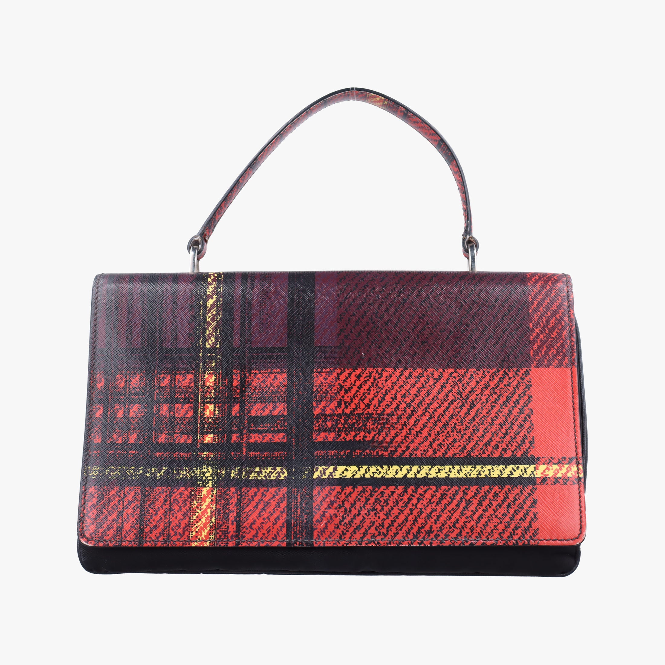 Pre-owned Prada Plaid Tartan flap Black x Red x Multicolor Leather x Nylon  handbag | stylenewstar