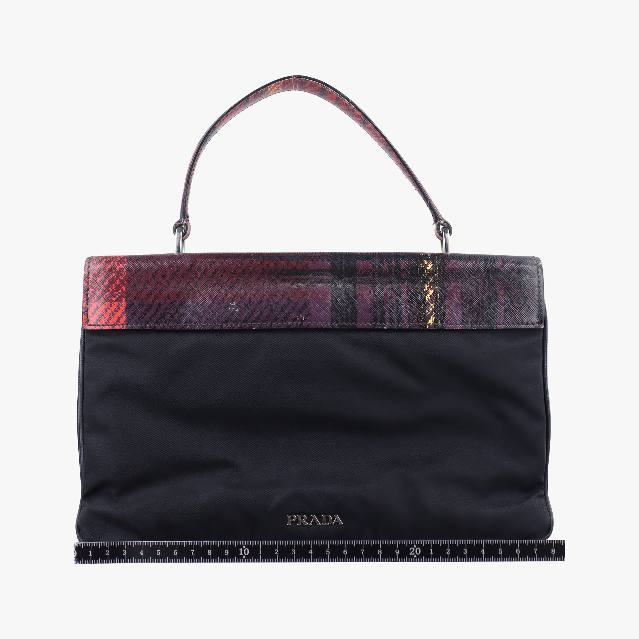 Pre-owned Prada Plaid Tartan flap Black x Red x Multicolor Leather x Nylon  handbag | stylenewstar