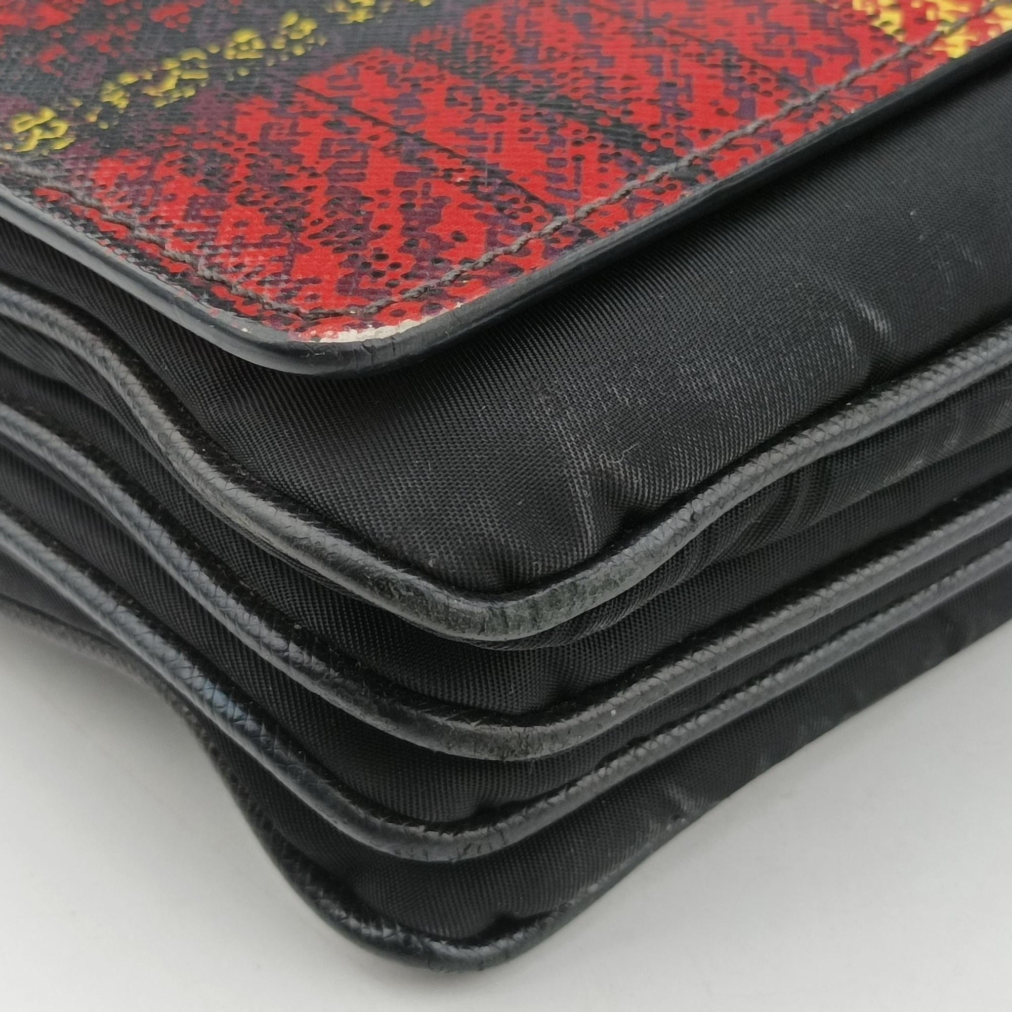 Pre-owned Prada Plaid Tartan flap Black x Red x Multicolor Leather x Nylon  handbag | stylenewstar