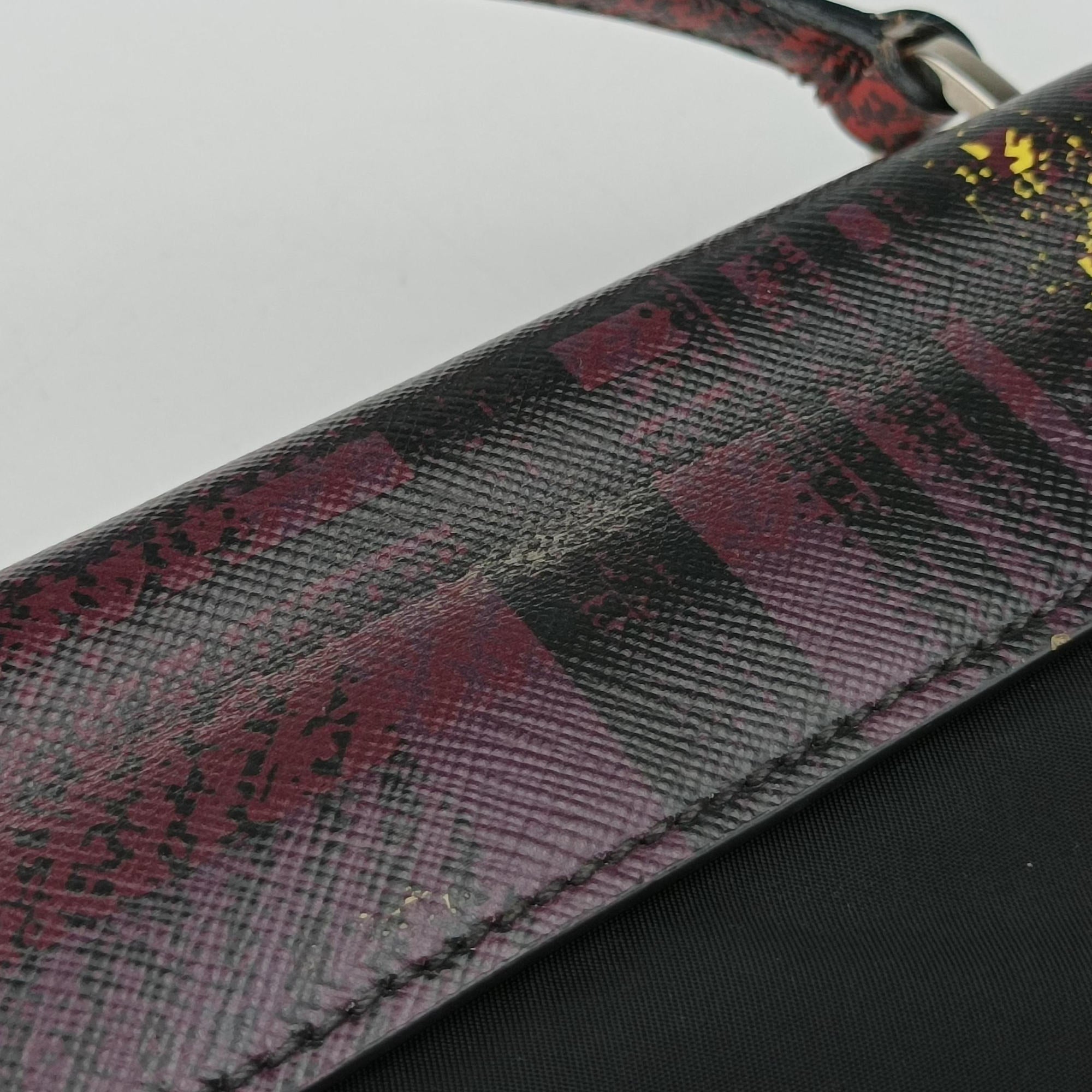 Pre-owned Prada Plaid Tartan flap Black x Red x Multicolor Leather x Nylon  handbag | stylenewstar