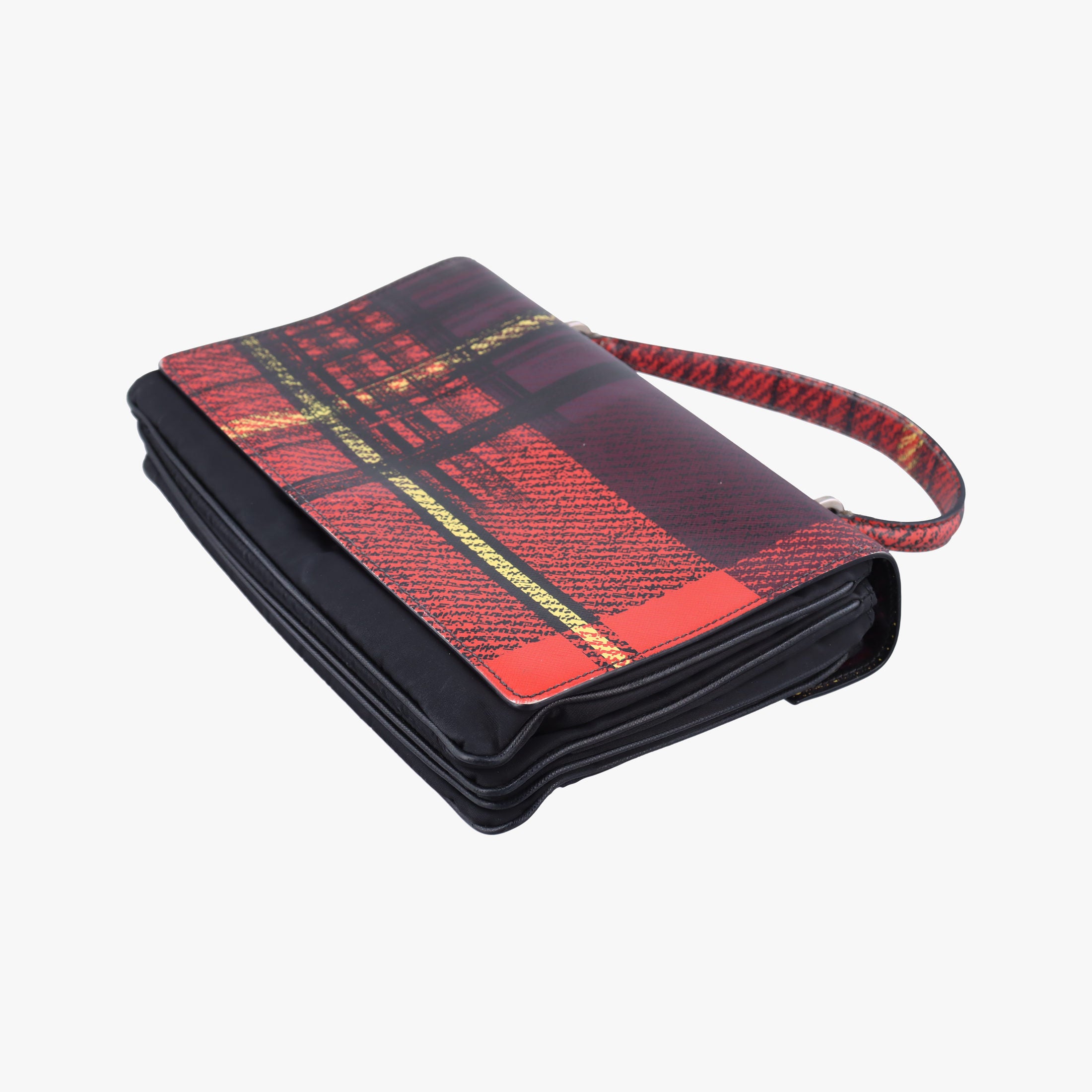 Pre-owned Prada Plaid Tartan flap Black x Red x Multicolor Leather x Nylon  handbag | stylenewstar