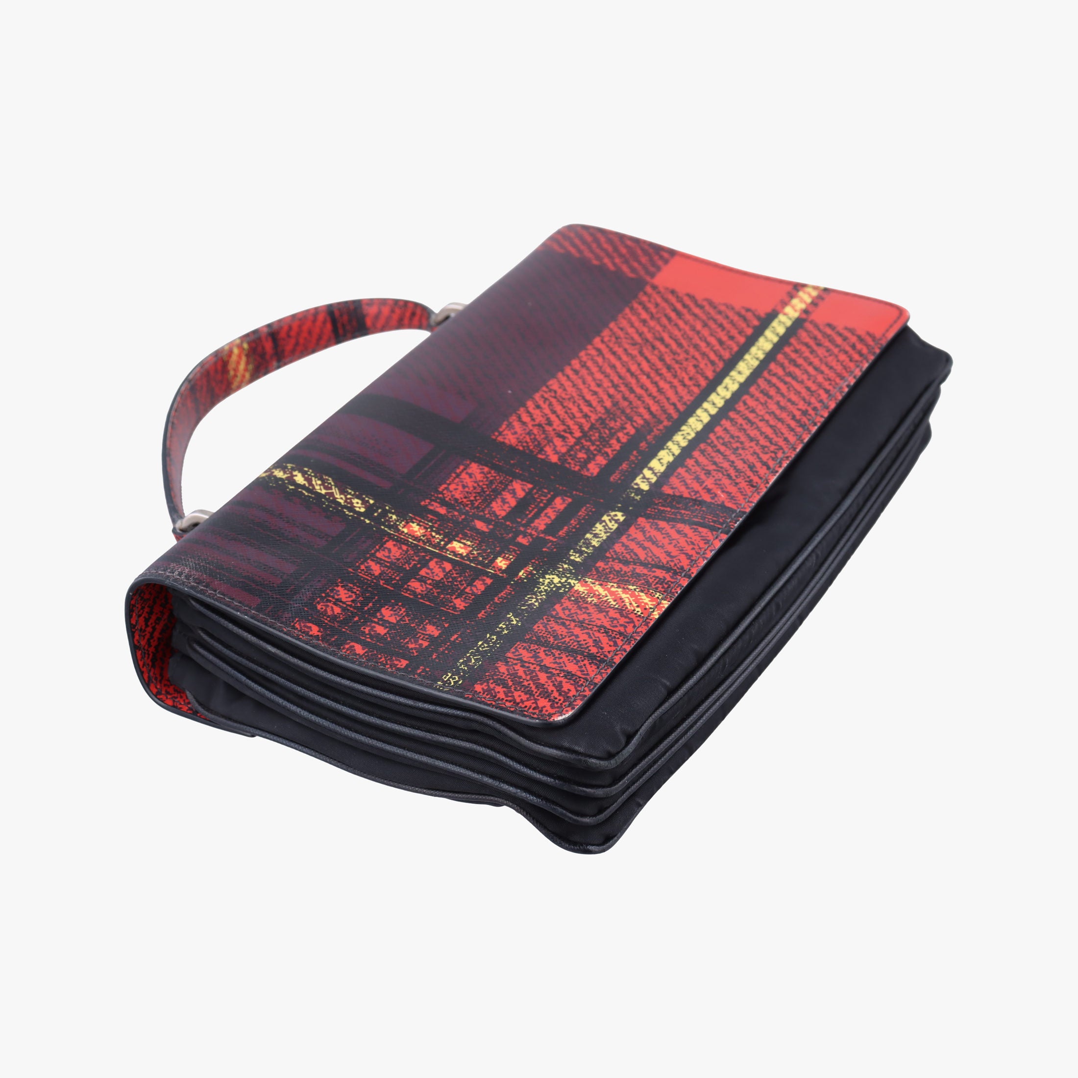 Pre-owned Prada Plaid Tartan flap Black x Red x Multicolor Leather x Nylon  handbag | stylenewstar