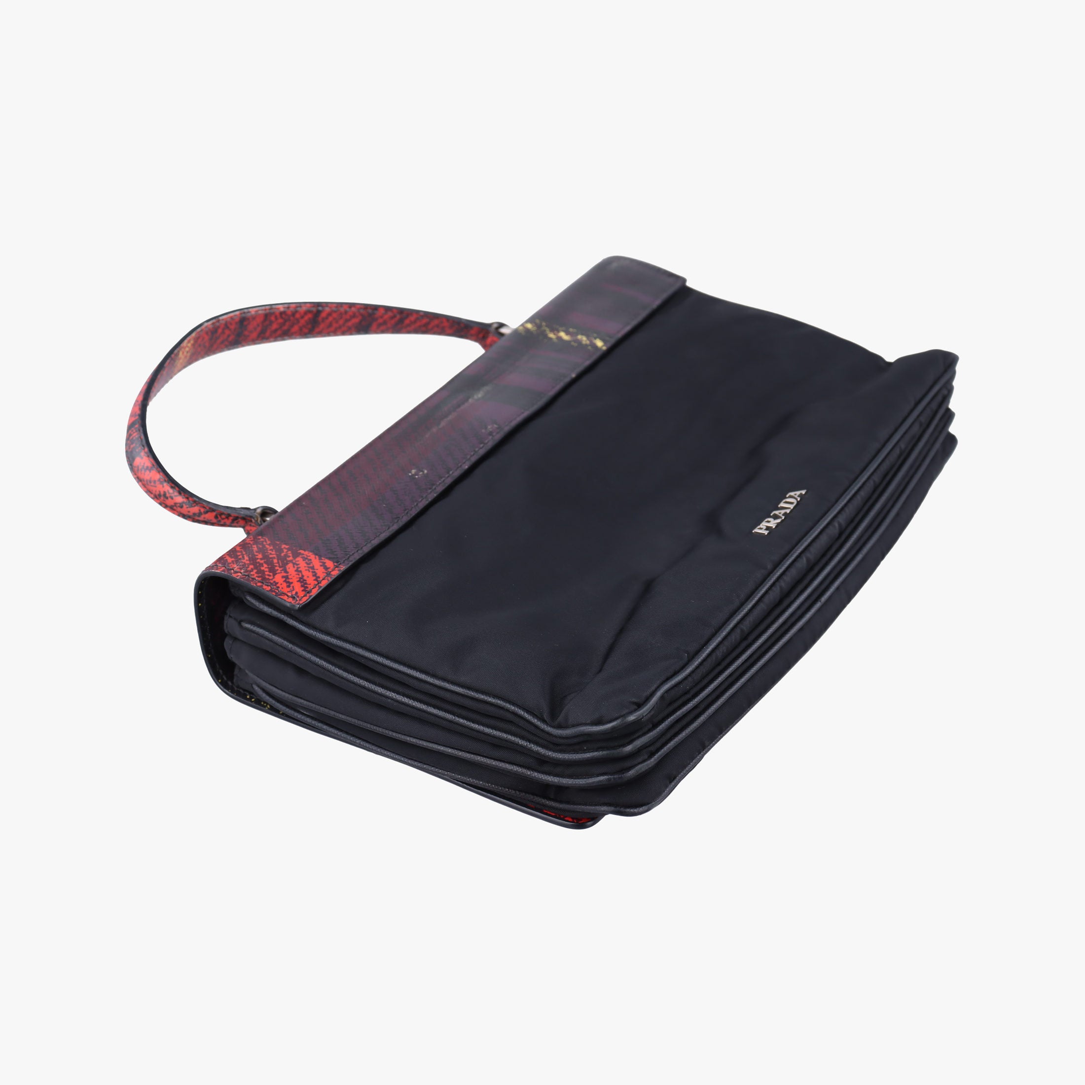 Pre-owned Prada Plaid Tartan flap Black x Red x Multicolor Leather x Nylon  handbag | stylenewstar