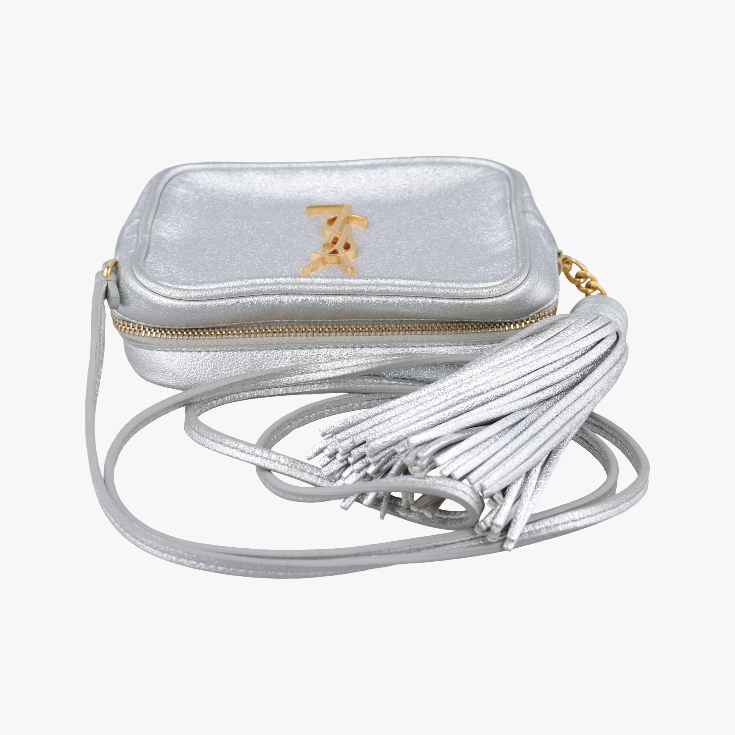 Pre-owned Yves Saint Laurent Monogram Blogger Silver Leather 425317 shoulderbag | stylenewstar