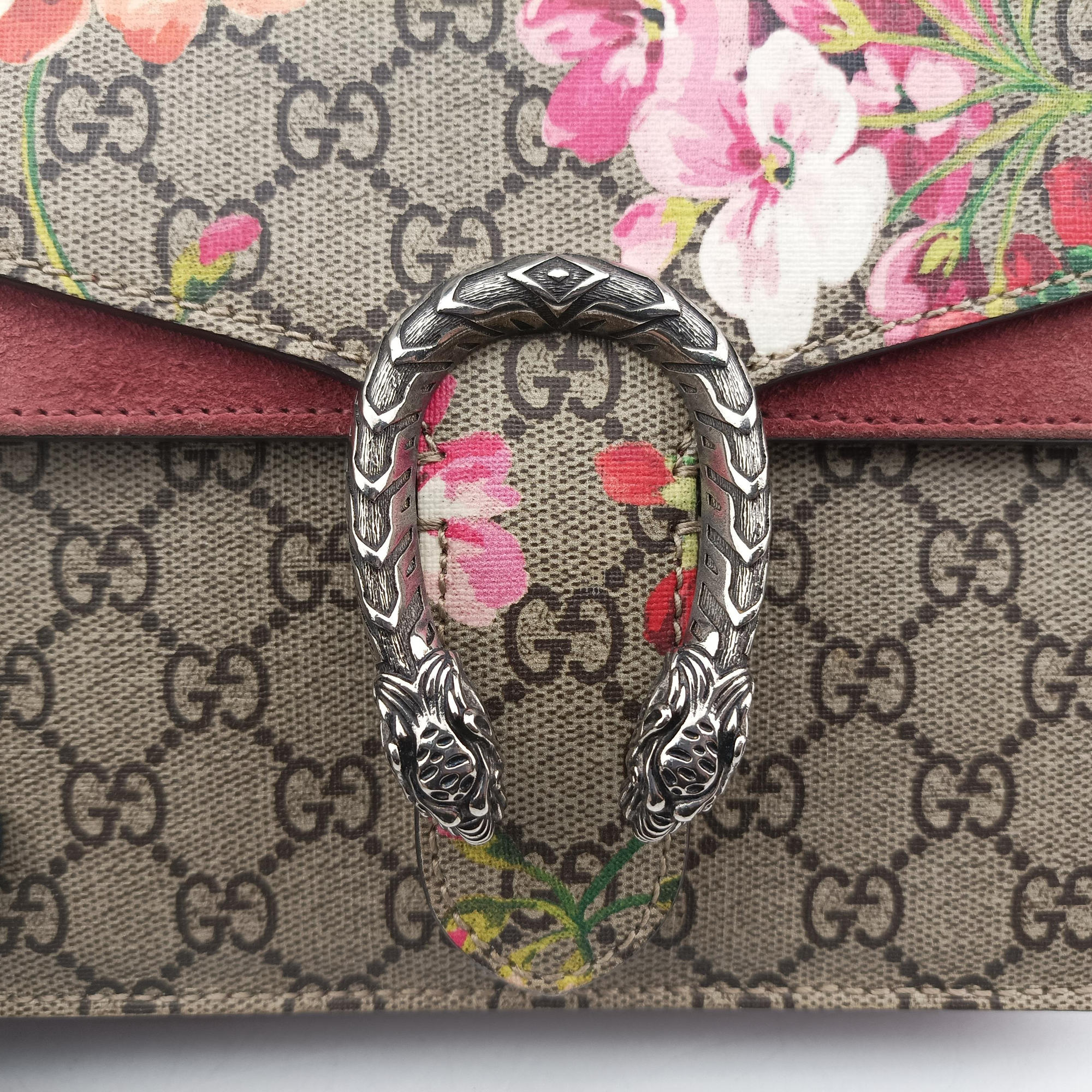 Pre-owned Gucci Dionysus beige×red×multicolor PVC coated canvas × suede 421970 shoulderbag | stylenewstar