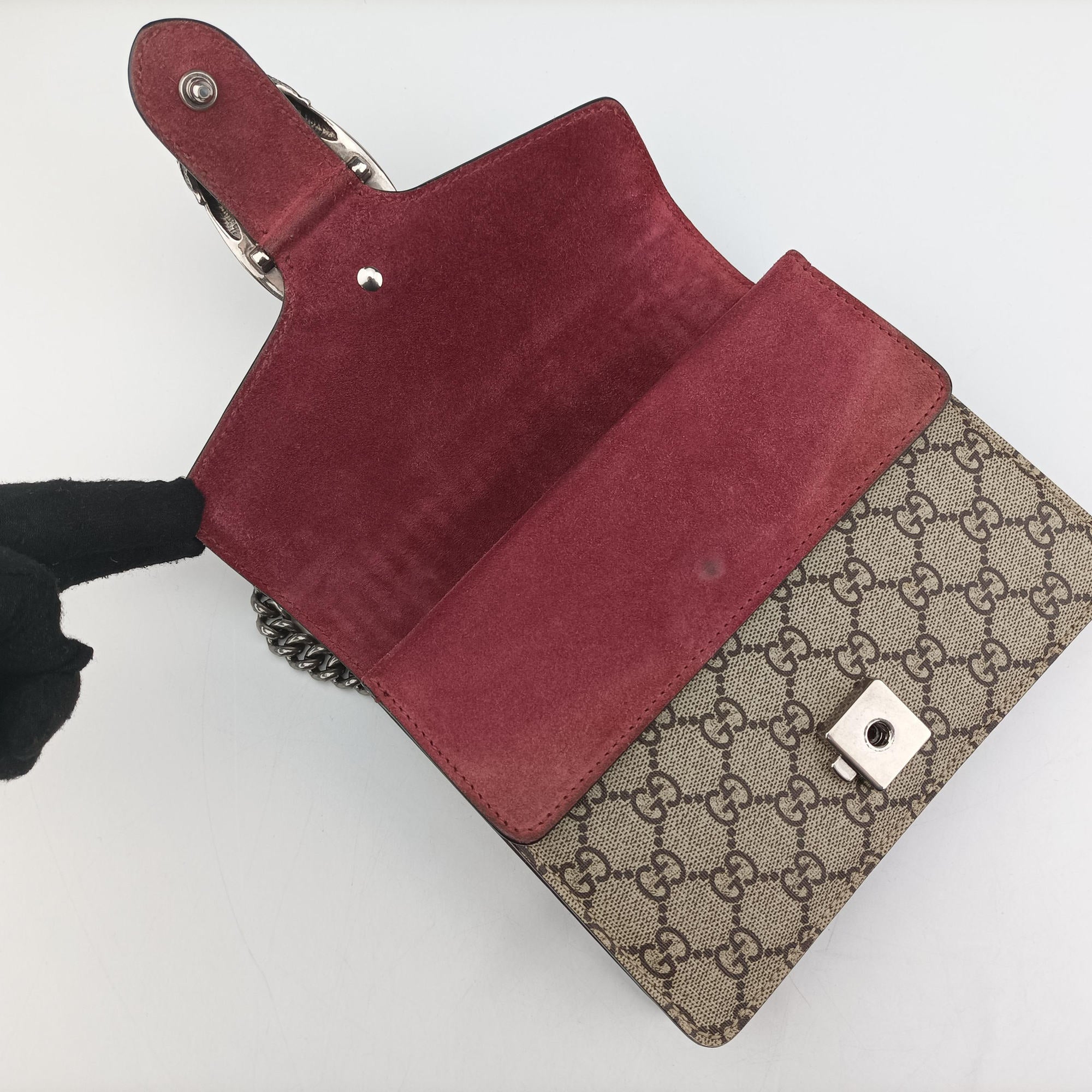 Pre-owned Gucci Dionysus beige×red×multicolor PVC coated canvas × suede 421970 shoulderbag | stylenewstar
