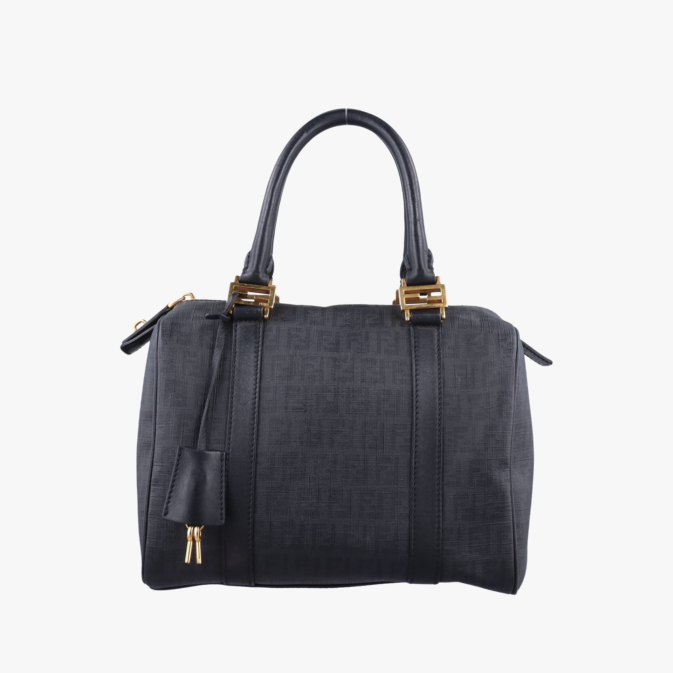 Pre-owned Fendi Zucchino Glitter Logo Black PVC coated canvas 8BL068 handbag | stylenewstar