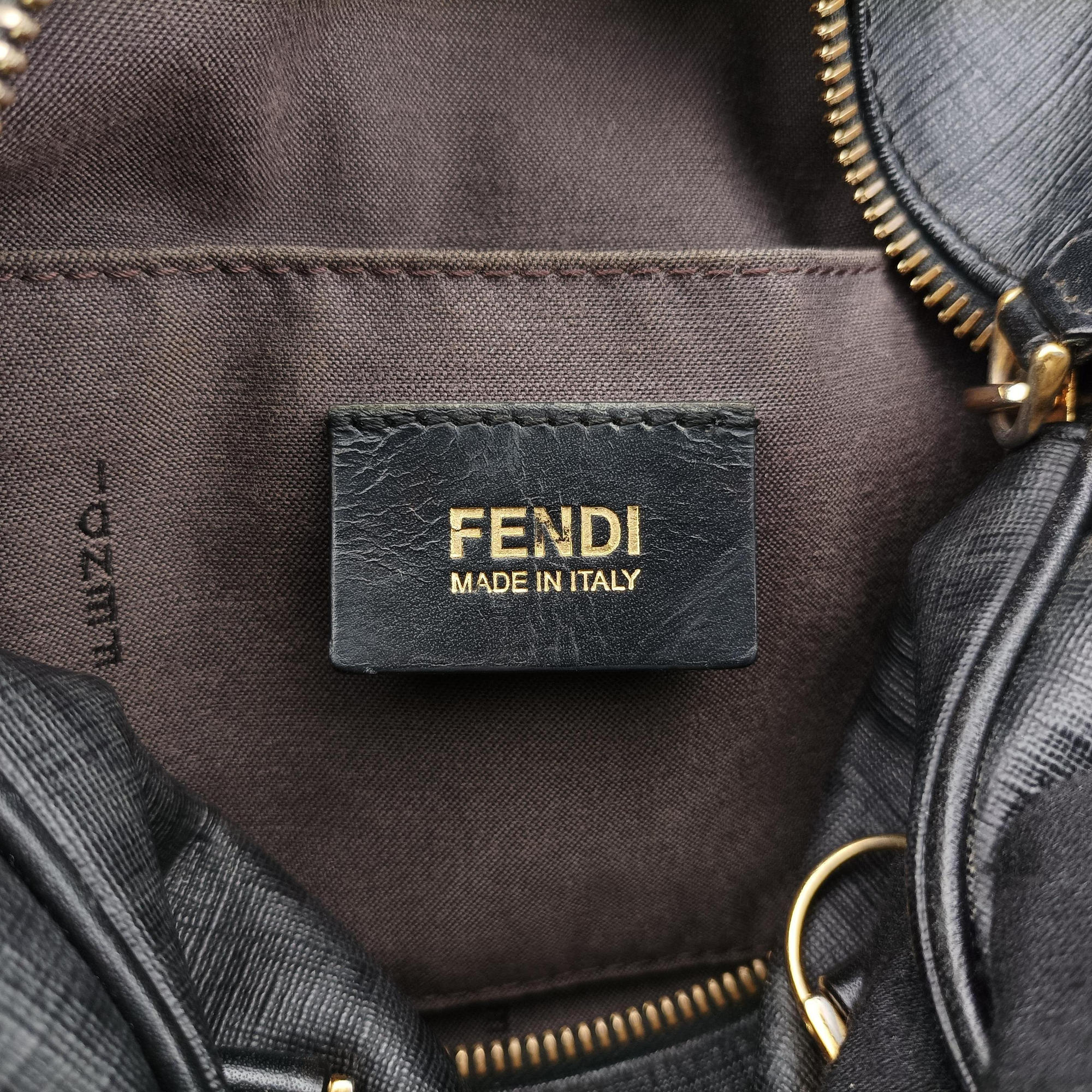 Pre-owned Fendi Zucchino Glitter Logo Black PVC coated canvas 8BL068 handbag | stylenewstar