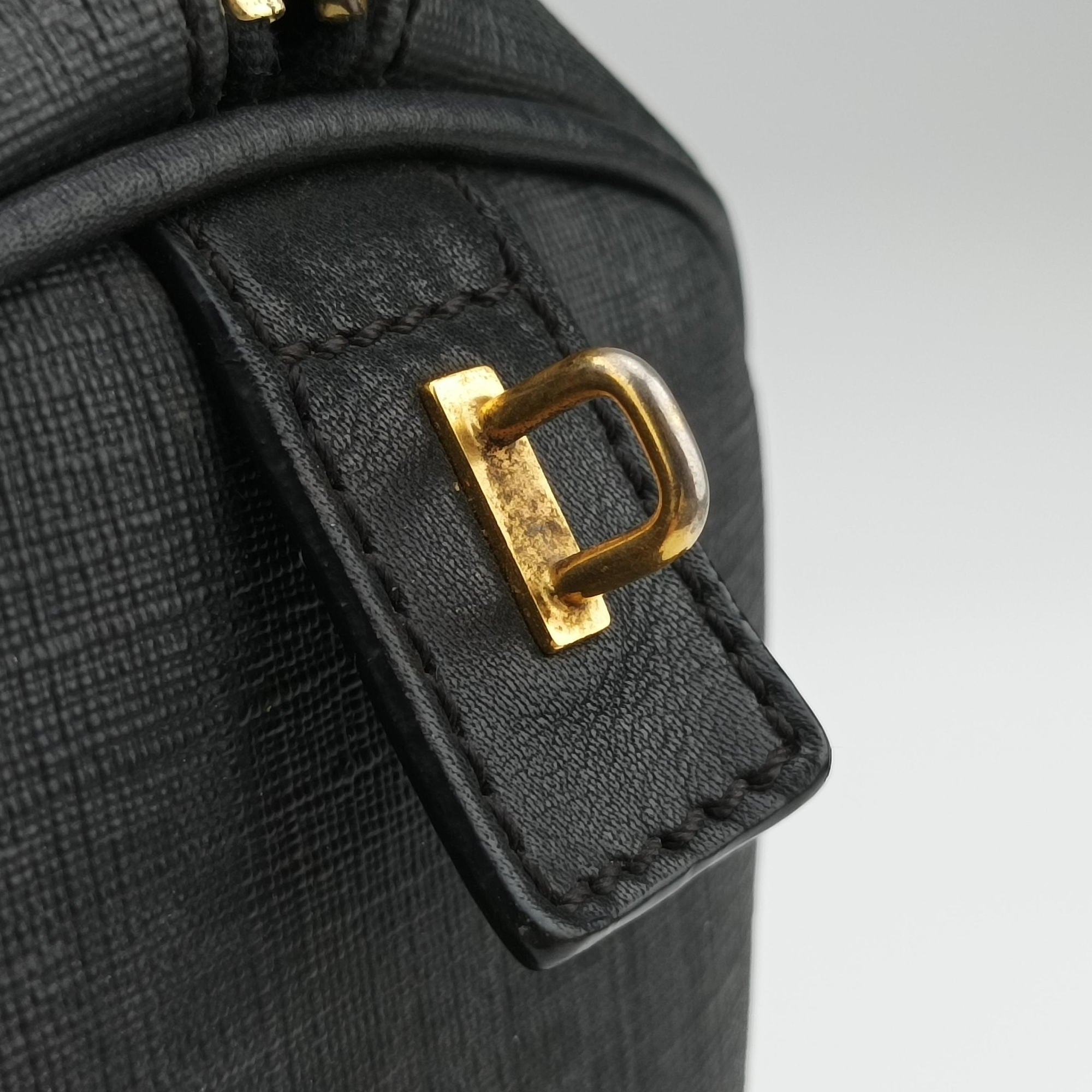 Pre-owned Fendi Zucchino Glitter Logo Black PVC coated canvas 8BL068 handbag | stylenewstar