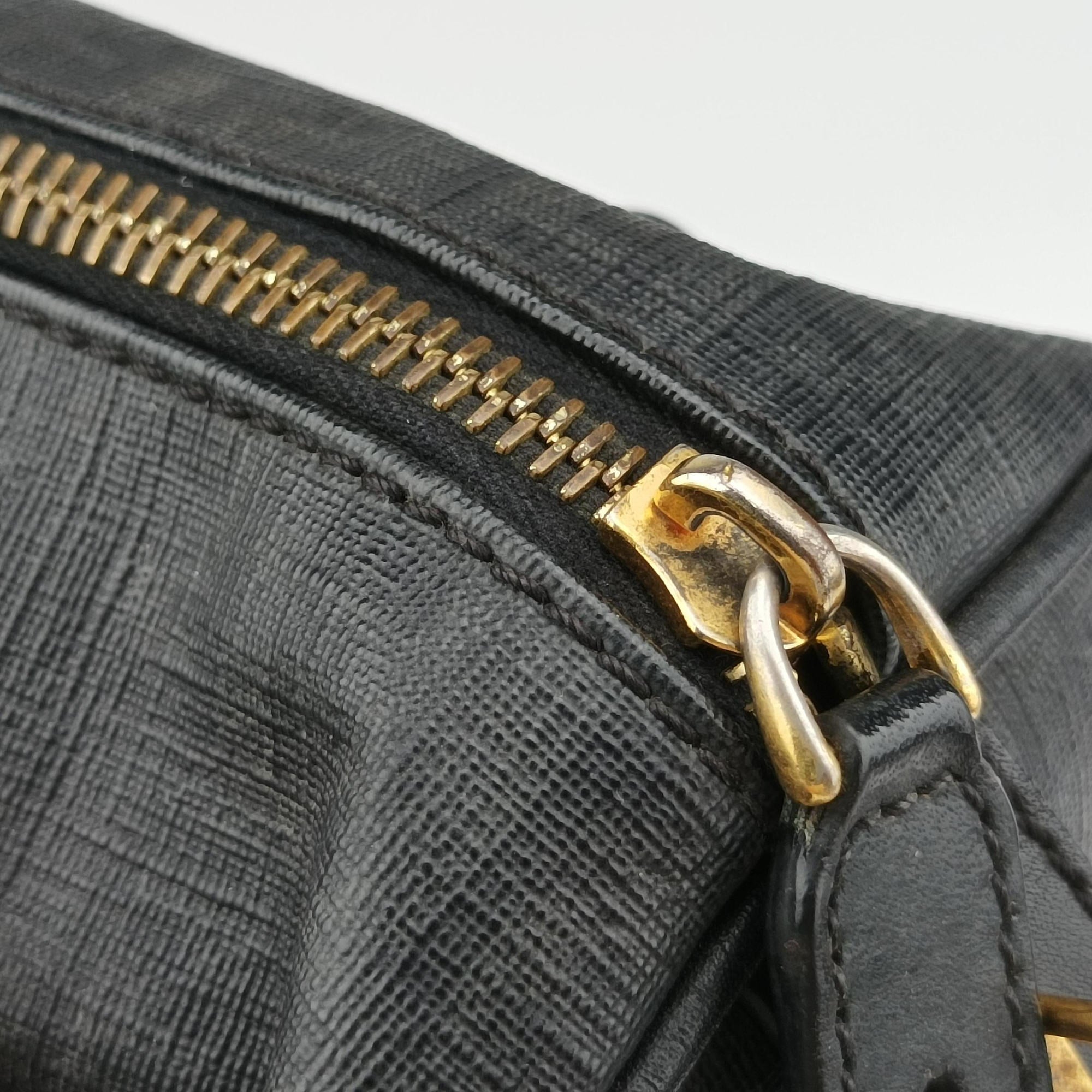 Pre-owned Fendi Zucchino Glitter Logo Black PVC coated canvas 8BL068 handbag | stylenewstar