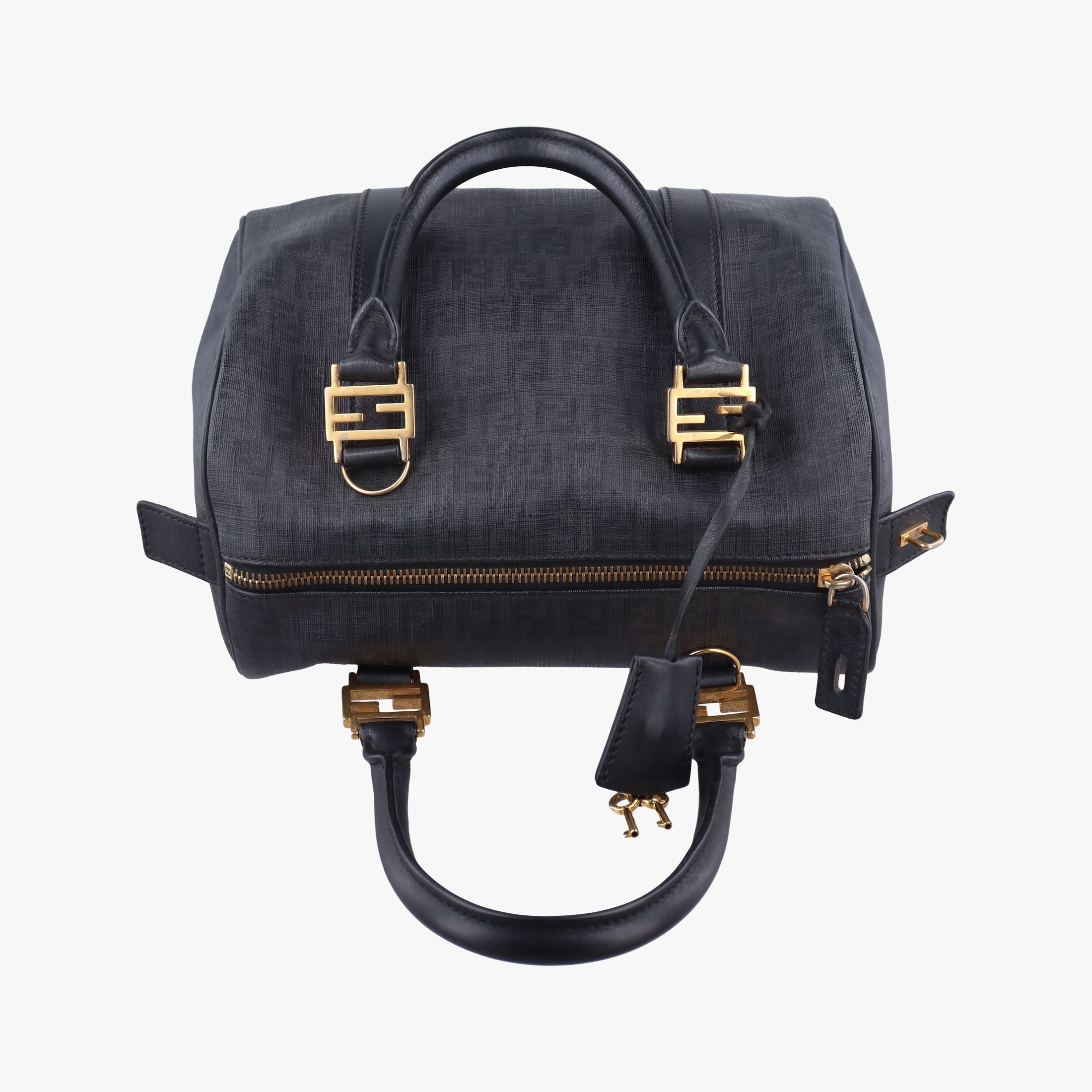 Pre-owned Fendi Zucchino Glitter Logo Black PVC coated canvas 8BL068 handbag | stylenewstar