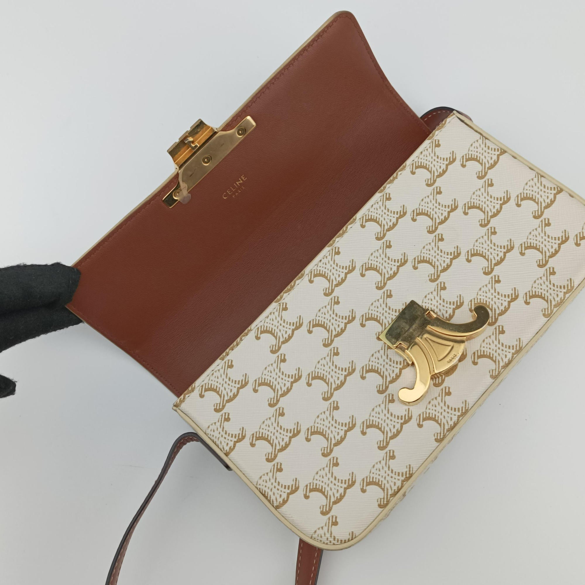 Vintage Celine Teen Triomphe White PVC coated canvas  shoulderbag | stylenewstar
