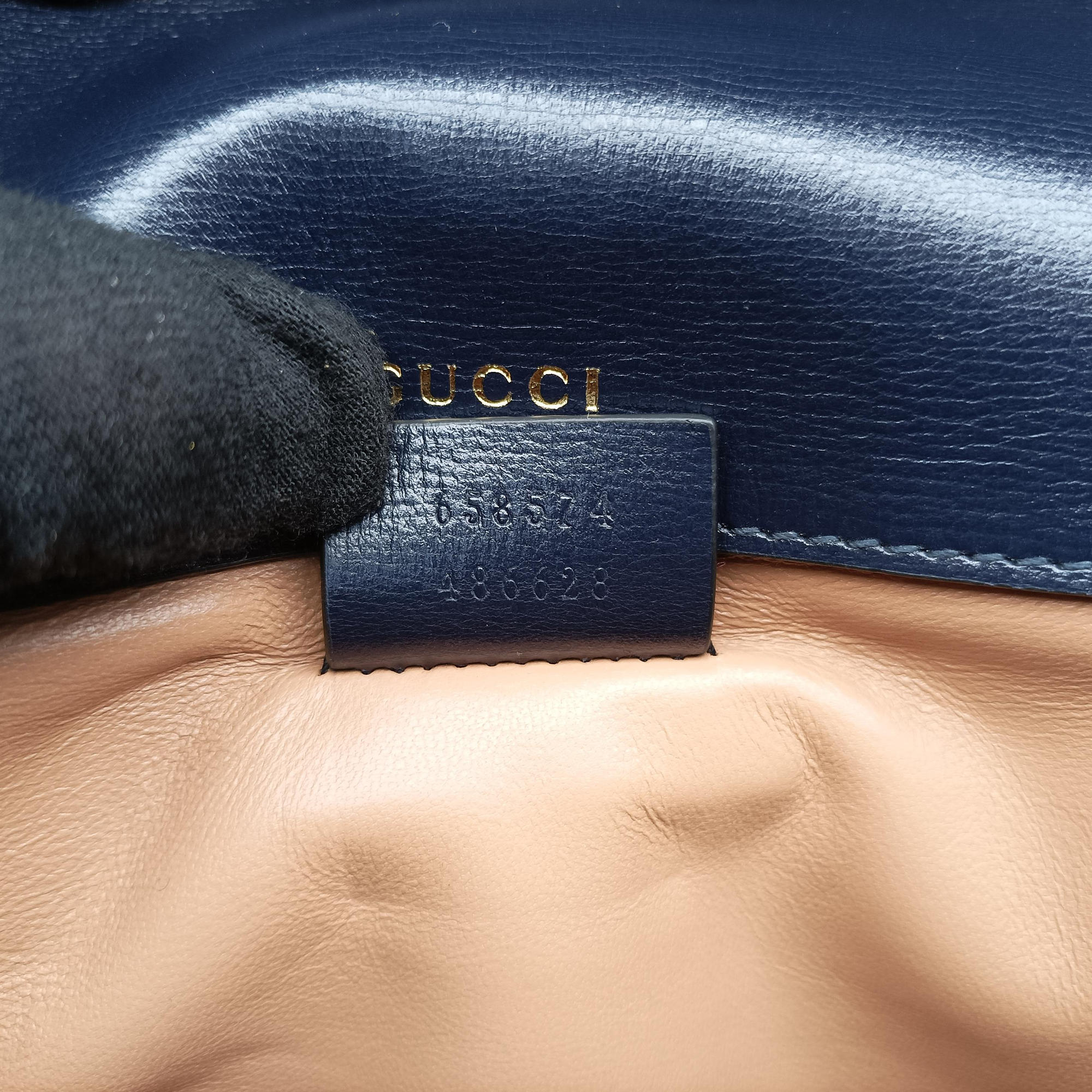 Pre-owned Gucci Horsebit 1955 Orange × Navy Tweed×Leather 658574 shoulderbag | stylenewstar