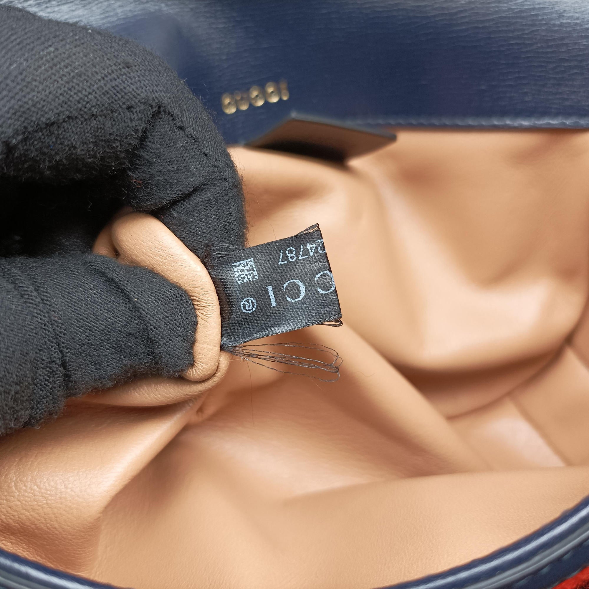 Pre-owned Gucci Horsebit 1955 Orange × Navy Tweed×Leather 658574 shoulderbag | stylenewstar