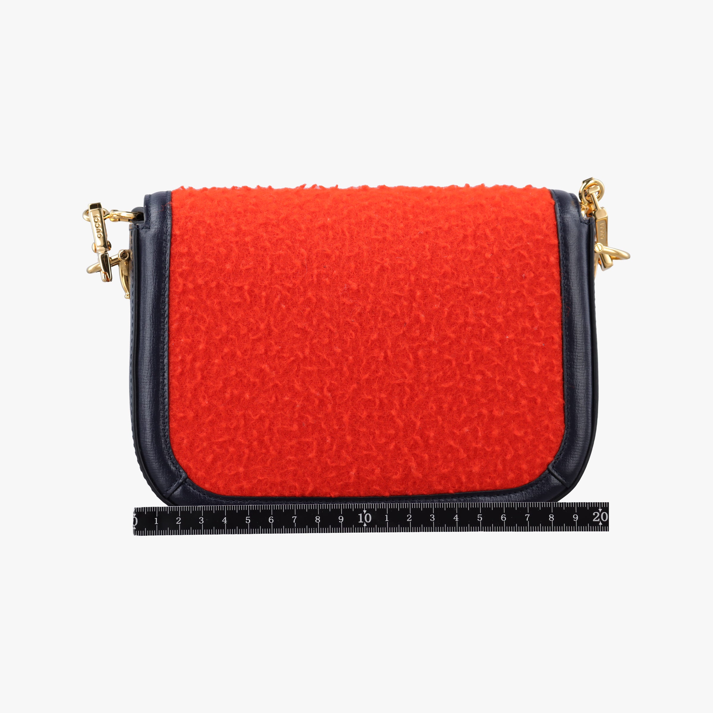 Pre-owned Gucci Horsebit 1955 Orange × Navy Tweed×Leather 658574 shoulderbag | stylenewstar