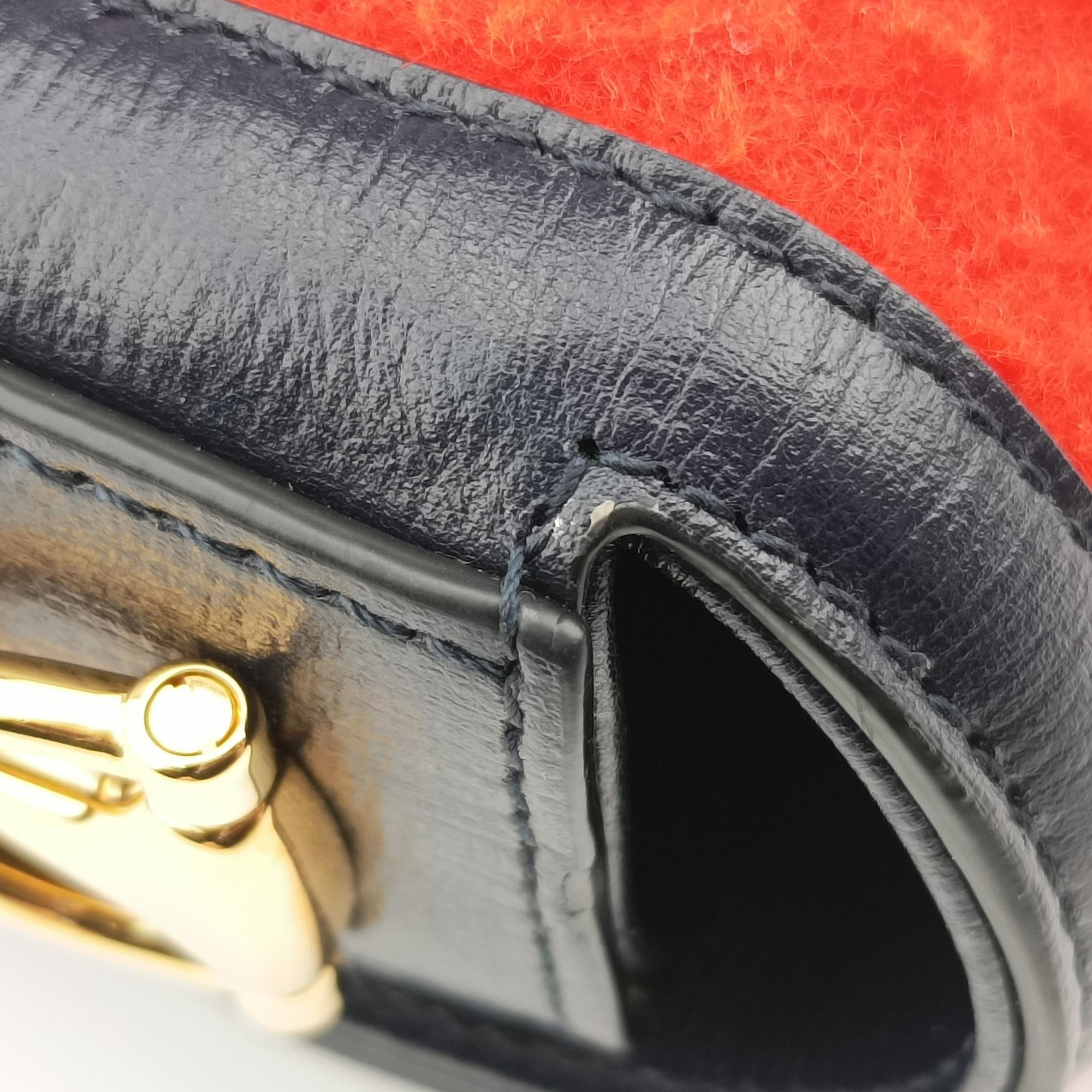 Pre-owned Gucci Horsebit 1955 Orange × Navy Tweed×Leather 658574 shoulderbag | stylenewstar