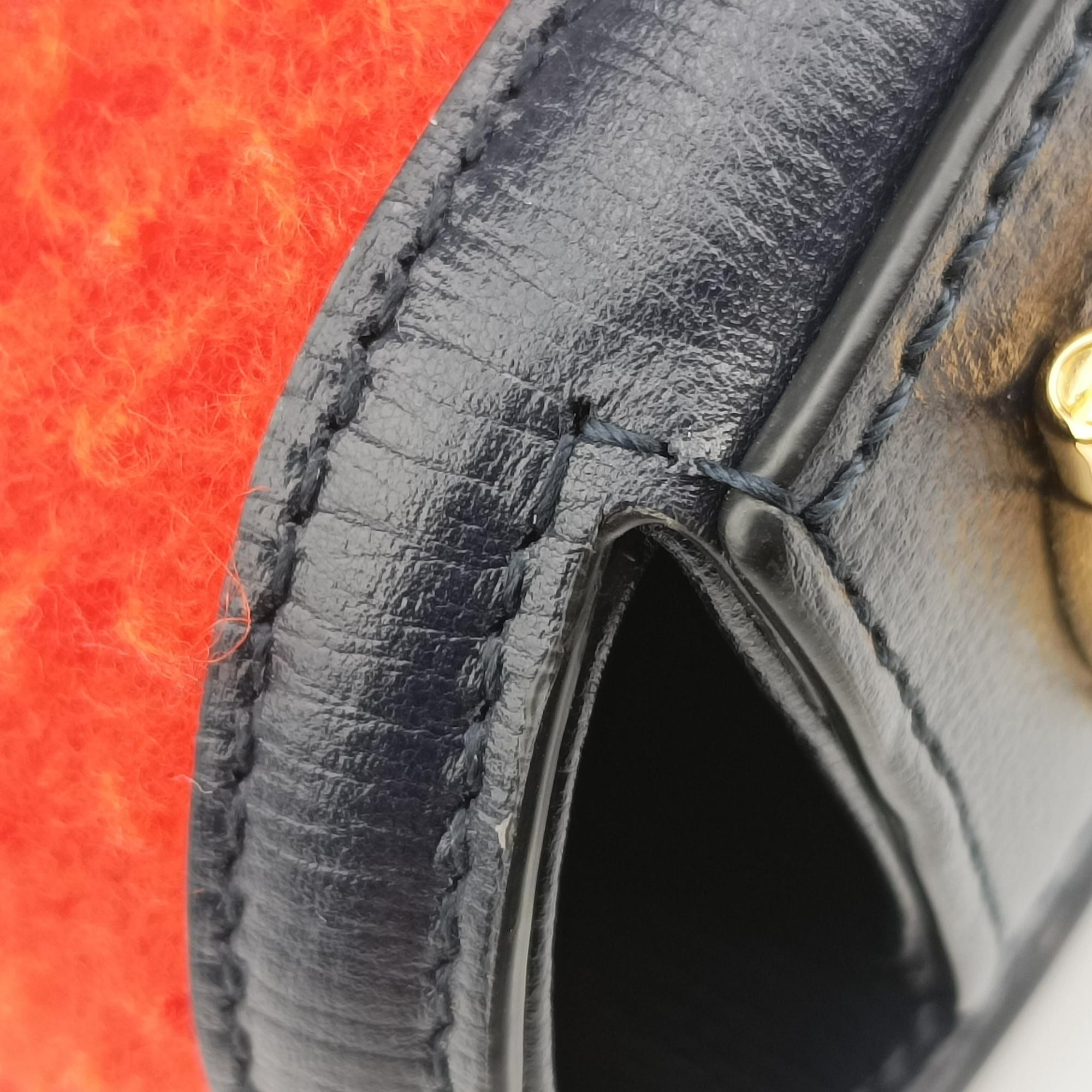 Pre-owned Gucci Horsebit 1955 Orange × Navy Tweed×Leather 658574 shoulderbag | stylenewstar