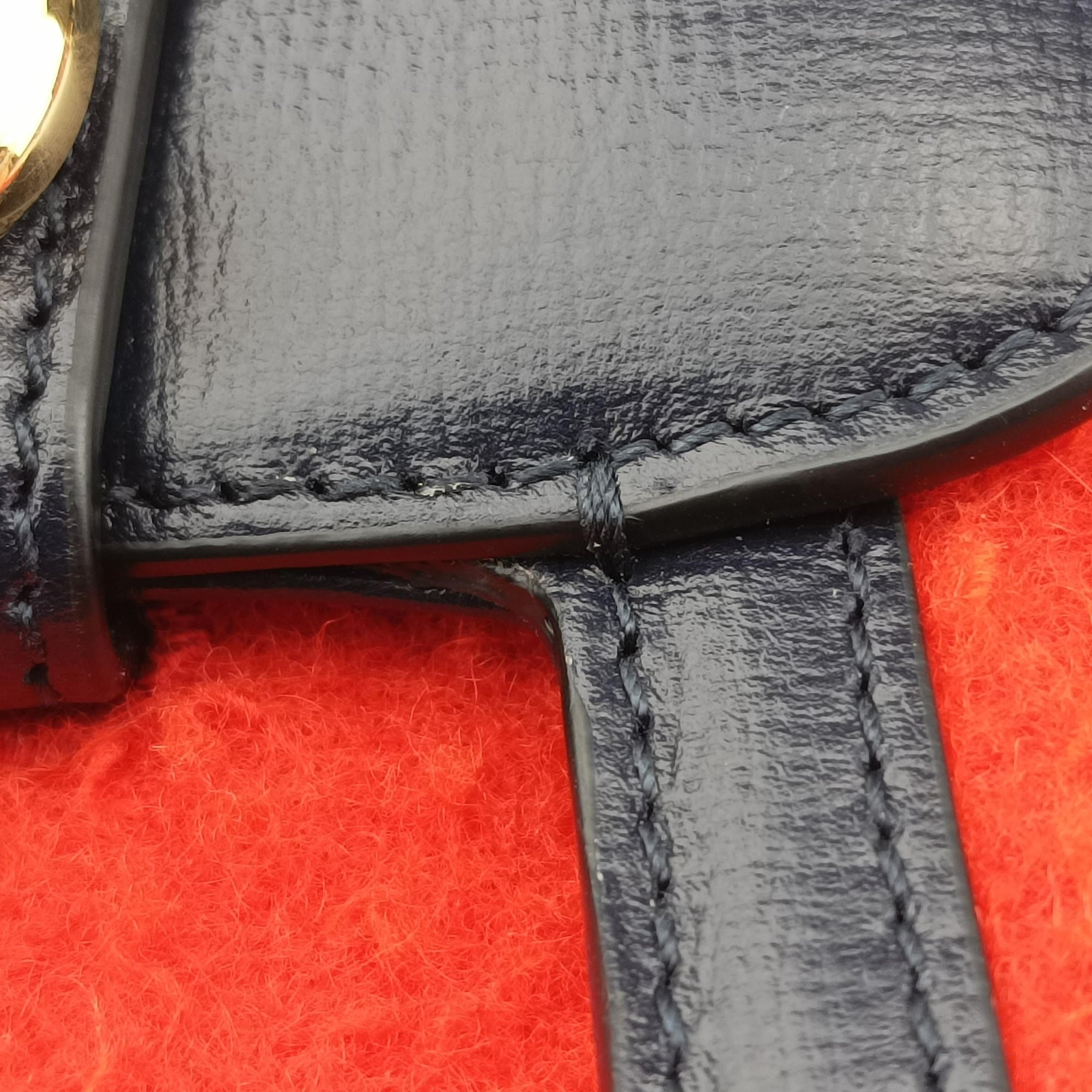Pre-owned Gucci Horsebit 1955 Orange × Navy Tweed×Leather 658574 shoulderbag | stylenewstar