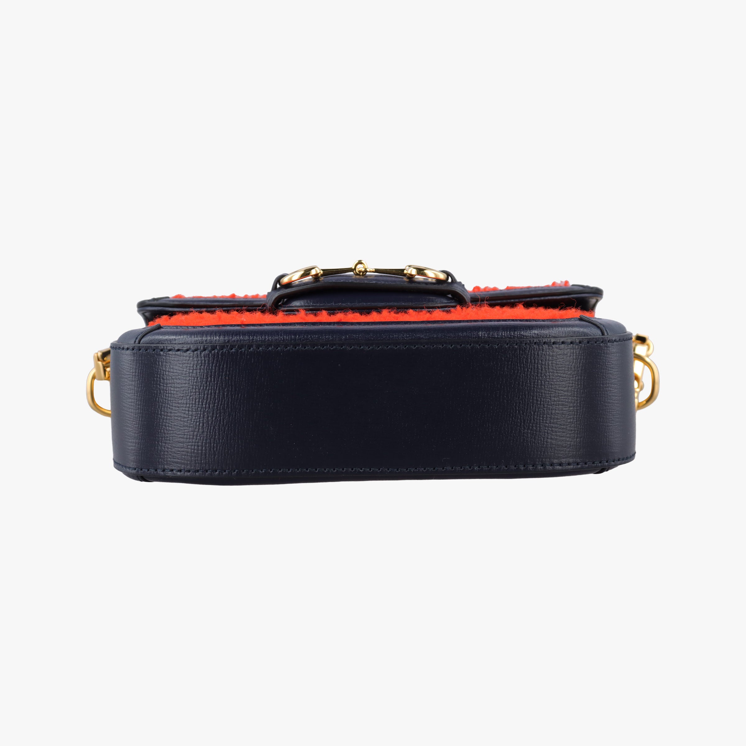 Pre-owned Gucci Horsebit 1955 Orange × Navy Tweed×Leather 658574 shoulderbag | stylenewstar