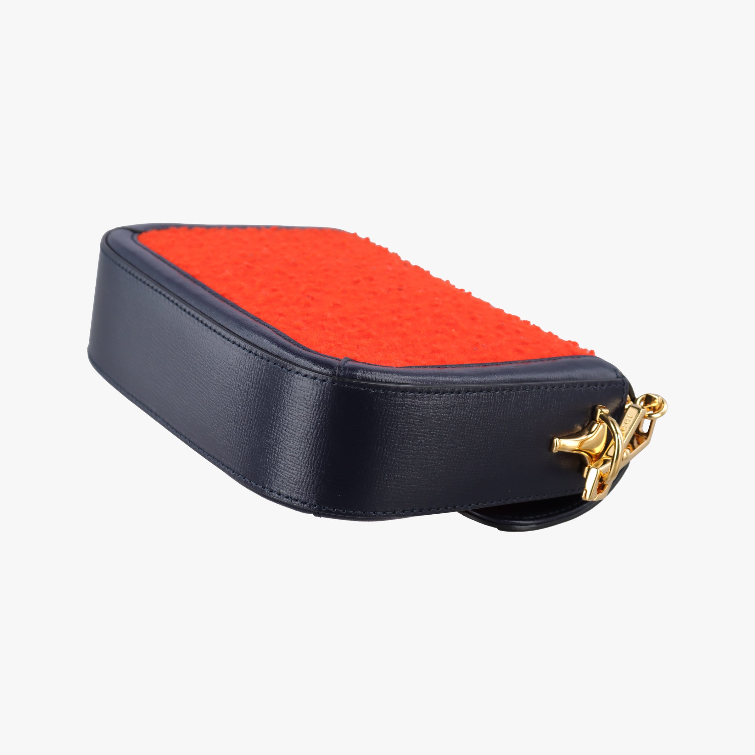 Pre-owned Gucci Horsebit 1955 Orange × Navy Tweed×Leather 658574 shoulderbag | stylenewstar