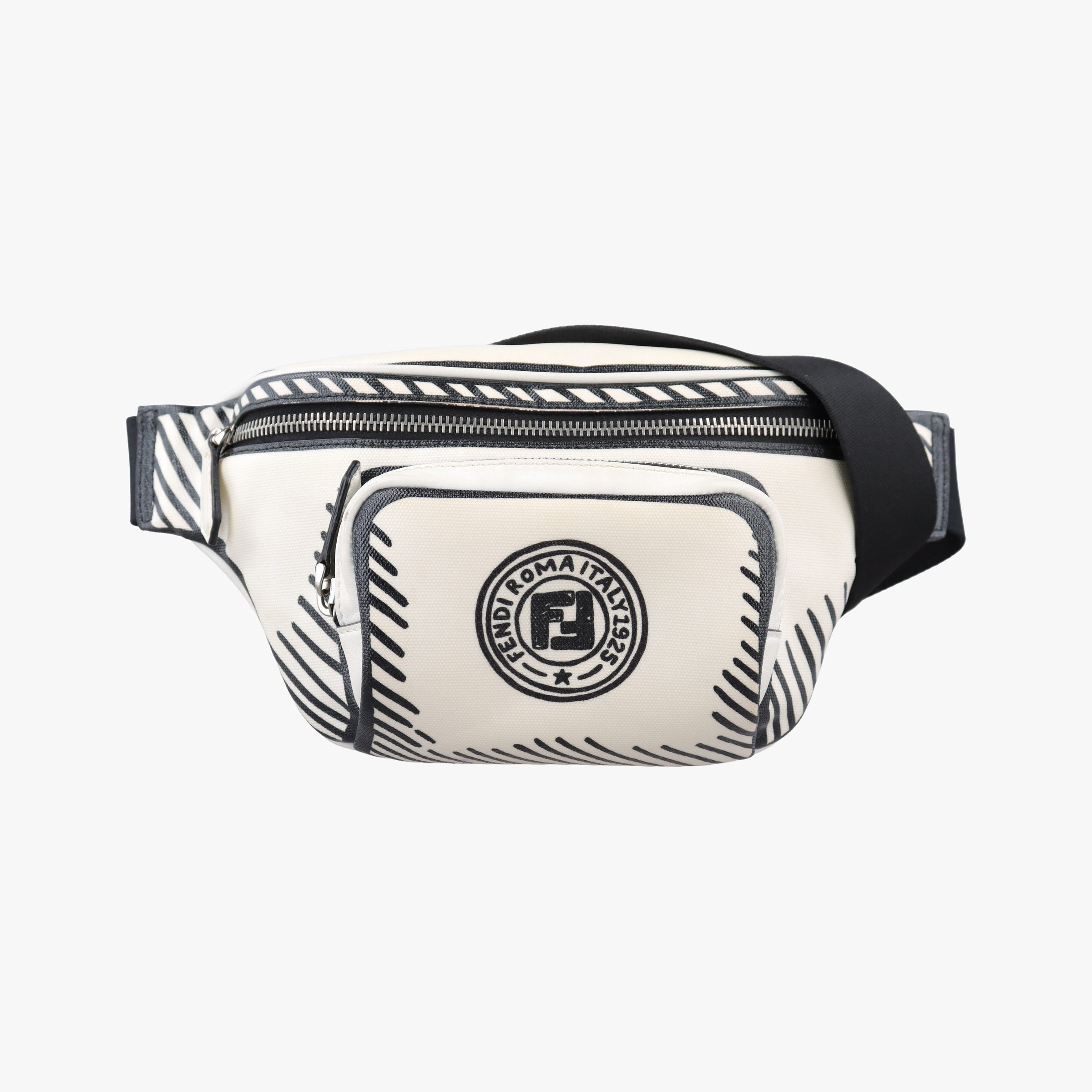 Secondhand Fendi California Sky White × Black PVC coated canvas 7VA483 bum bag/waist bag | stylenewstar
