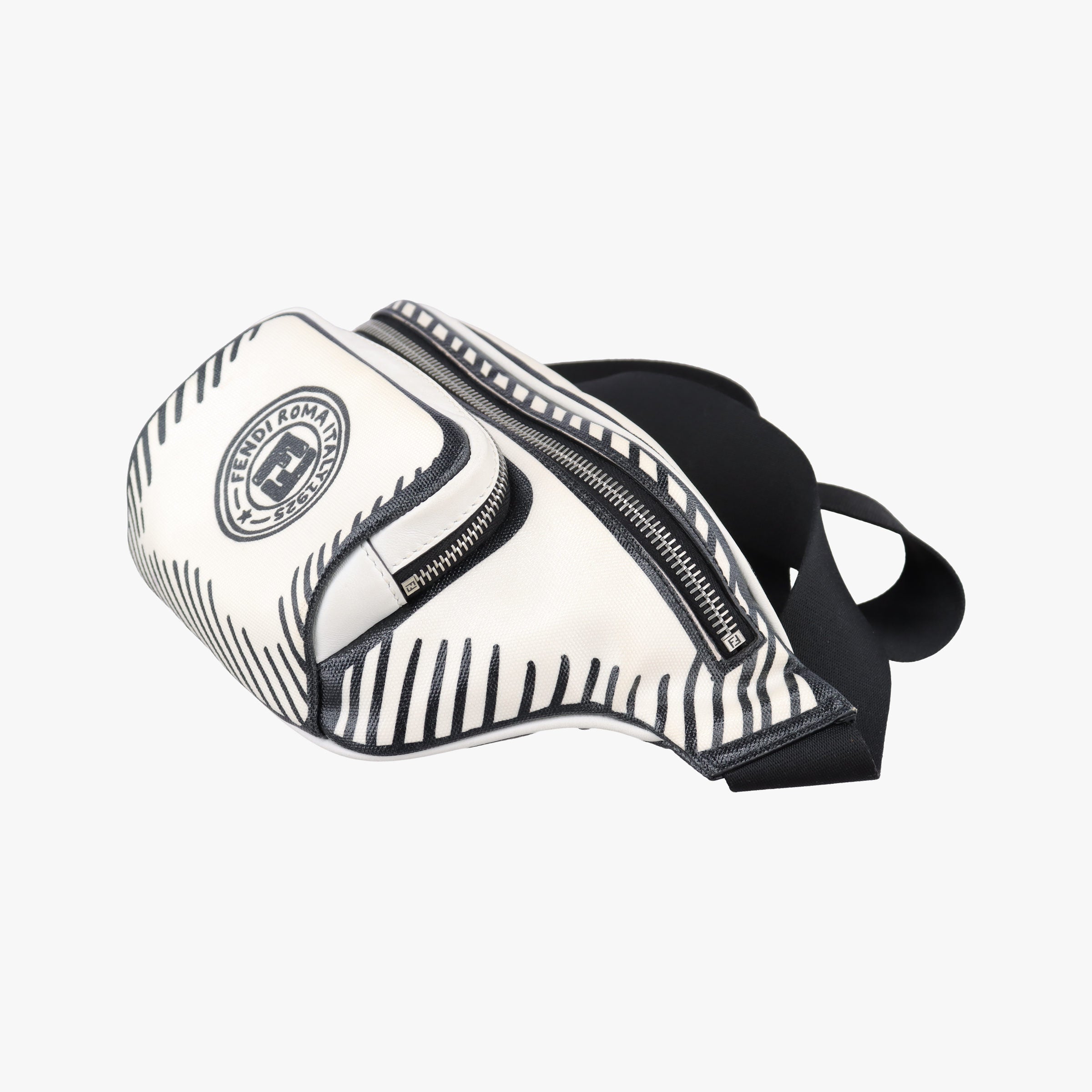 Secondhand Fendi California Sky White × Black PVC coated canvas 7VA483 bum bag/waist bag | stylenewstar