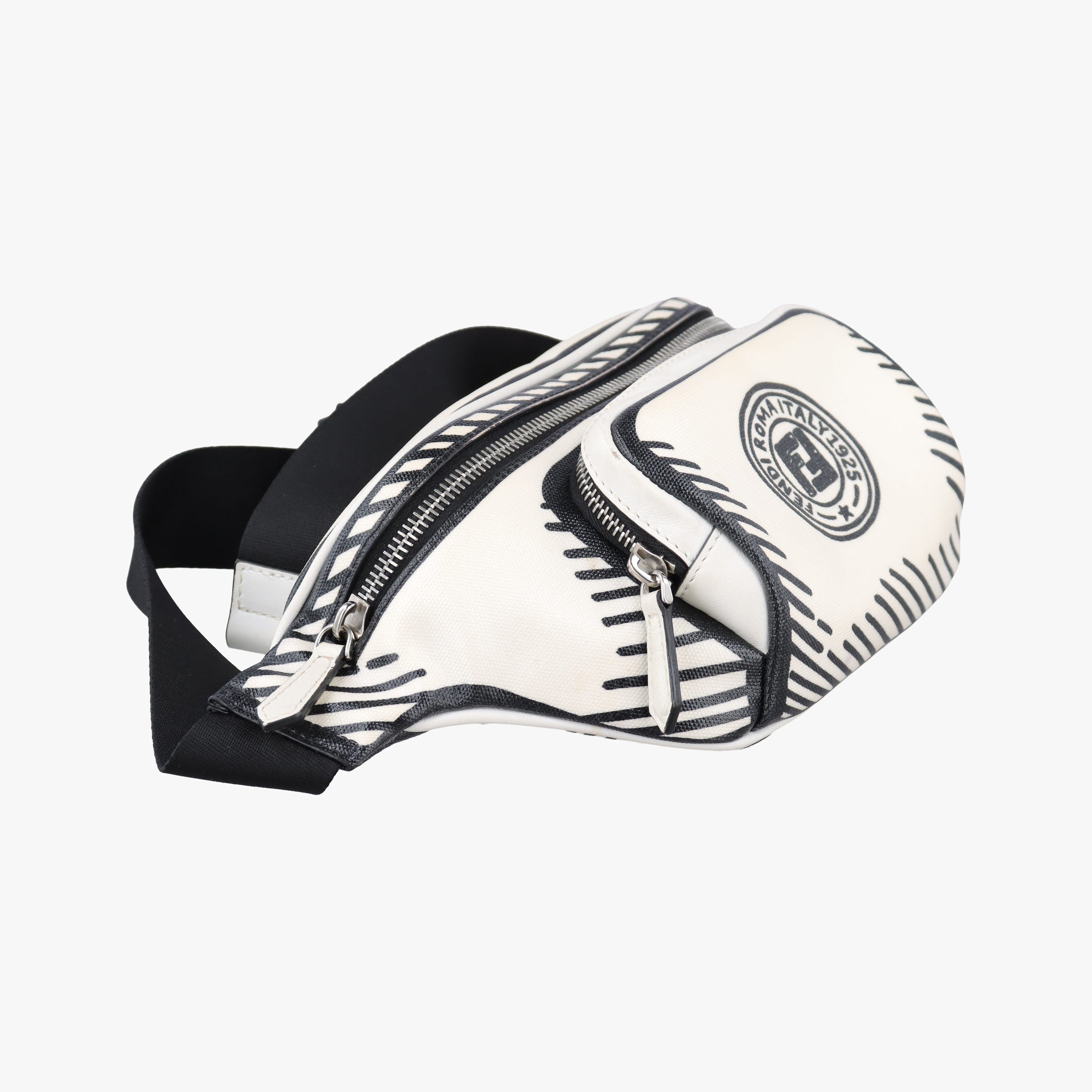Secondhand Fendi California Sky White × Black PVC coated canvas 7VA483 bum bag/waist bag | stylenewstar