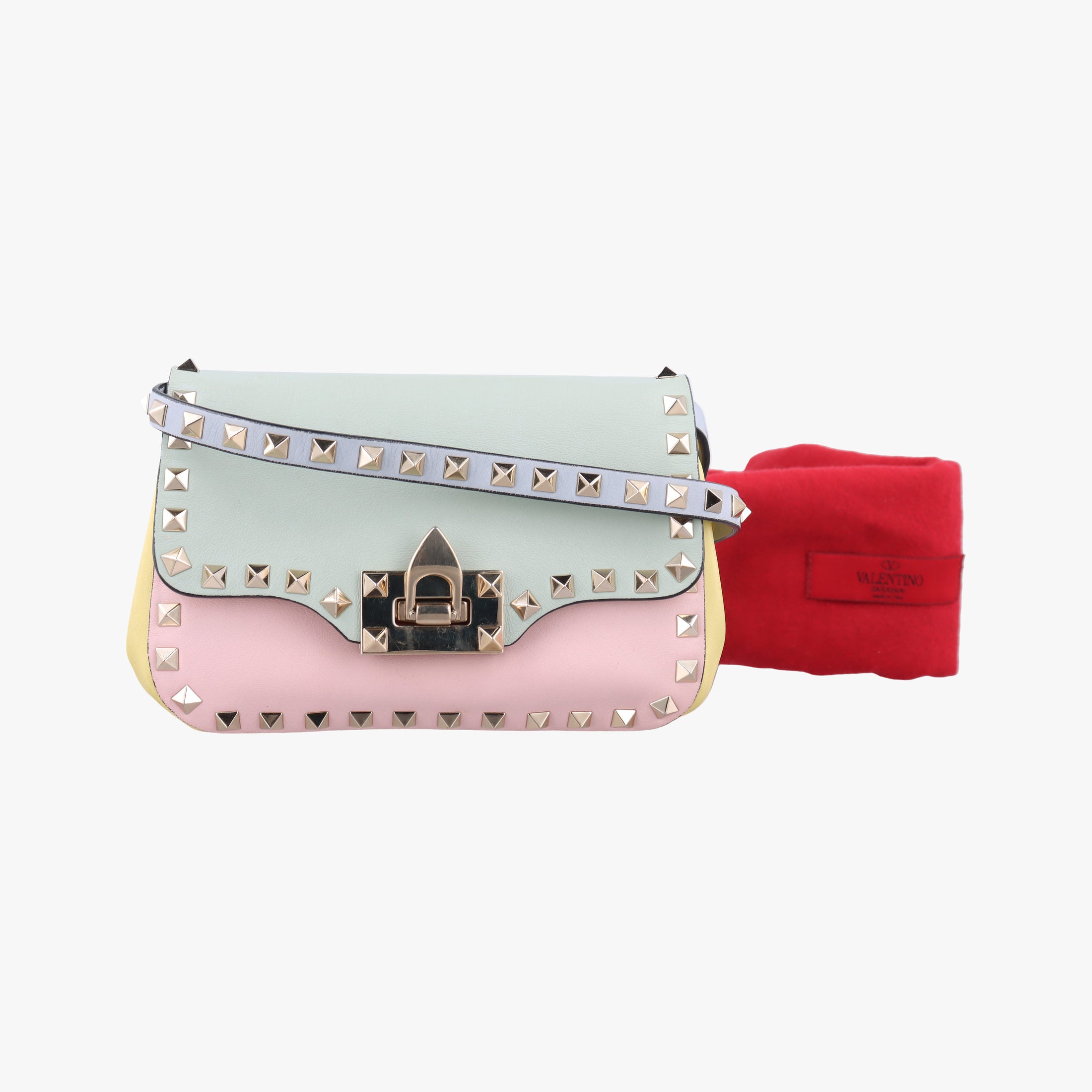 Pre-owned Valentino Rockstud Green x Pink x Yellow x Blue Leather  shoulderbag | stylenewstar