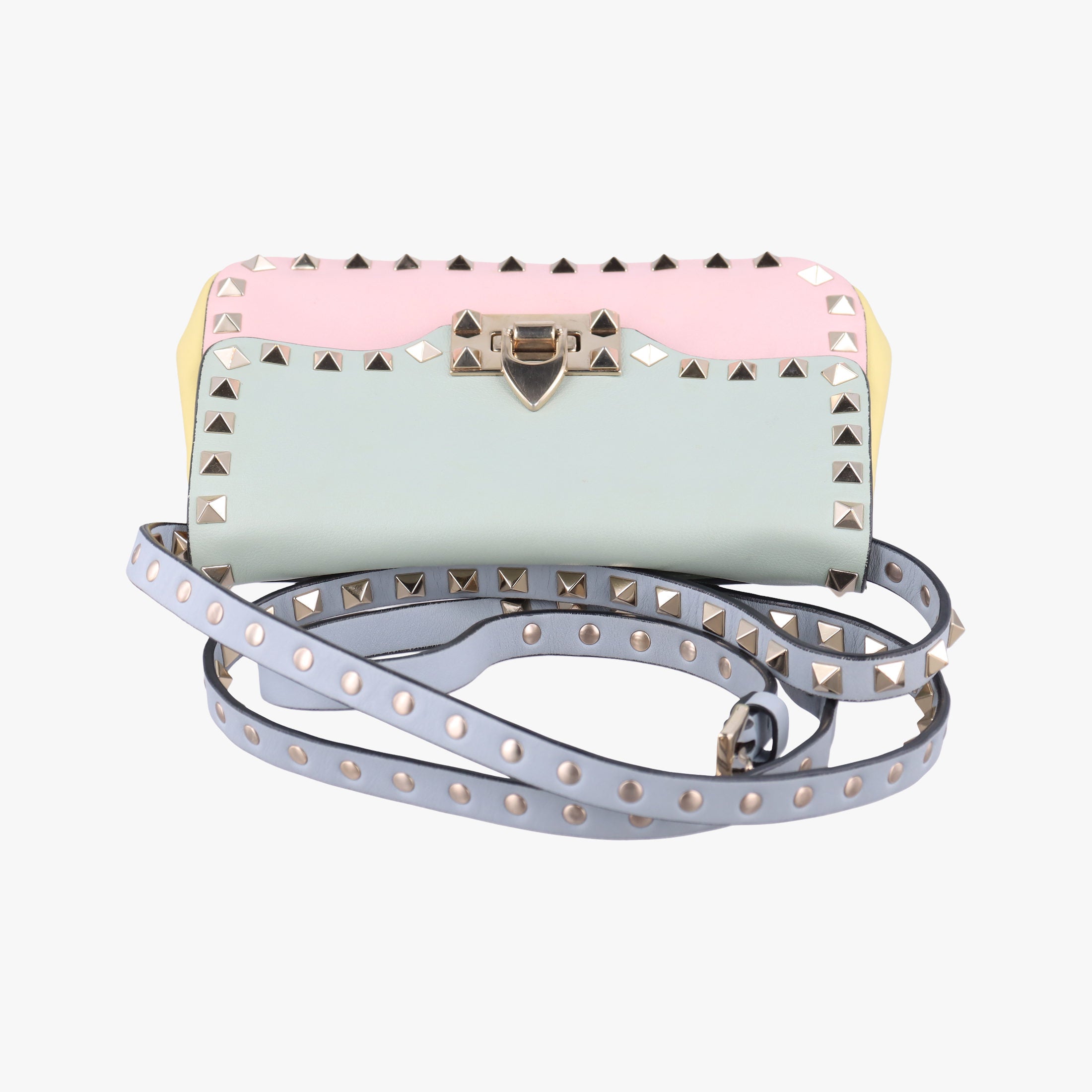 Pre-owned Valentino Rockstud Green x Pink x Yellow x Blue Leather  shoulderbag | stylenewstar
