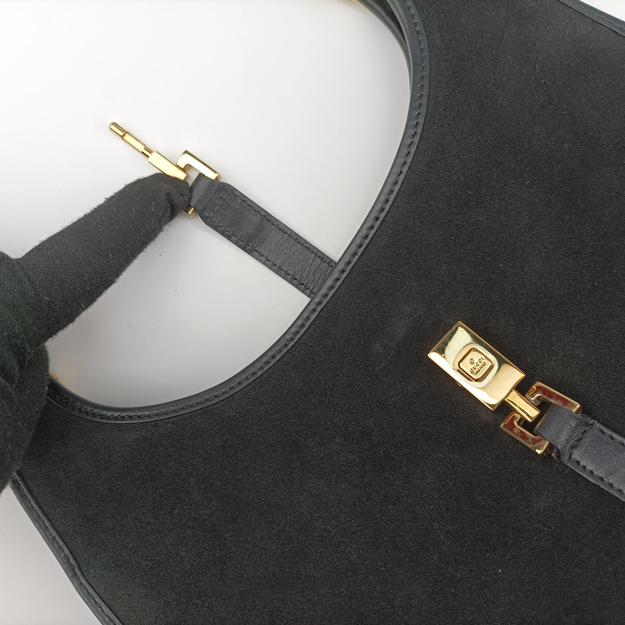 Pre-owned Gucci Jackie Black suede×leather 002106 handbag | stylenewstar