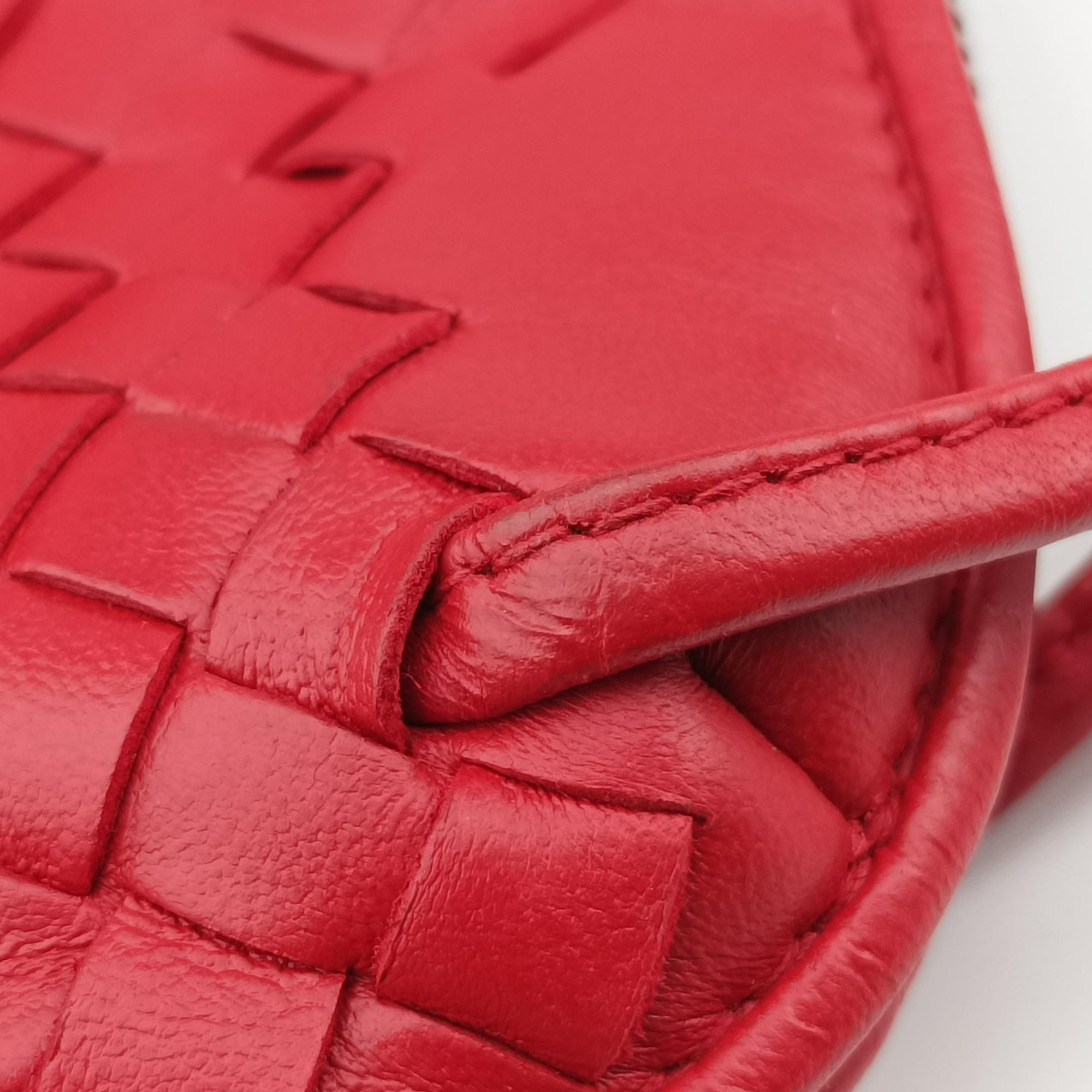 Pre-owned Bottega Veneta NODINI Intrecciato Red lambskin  shoulderbag | stylenewstar