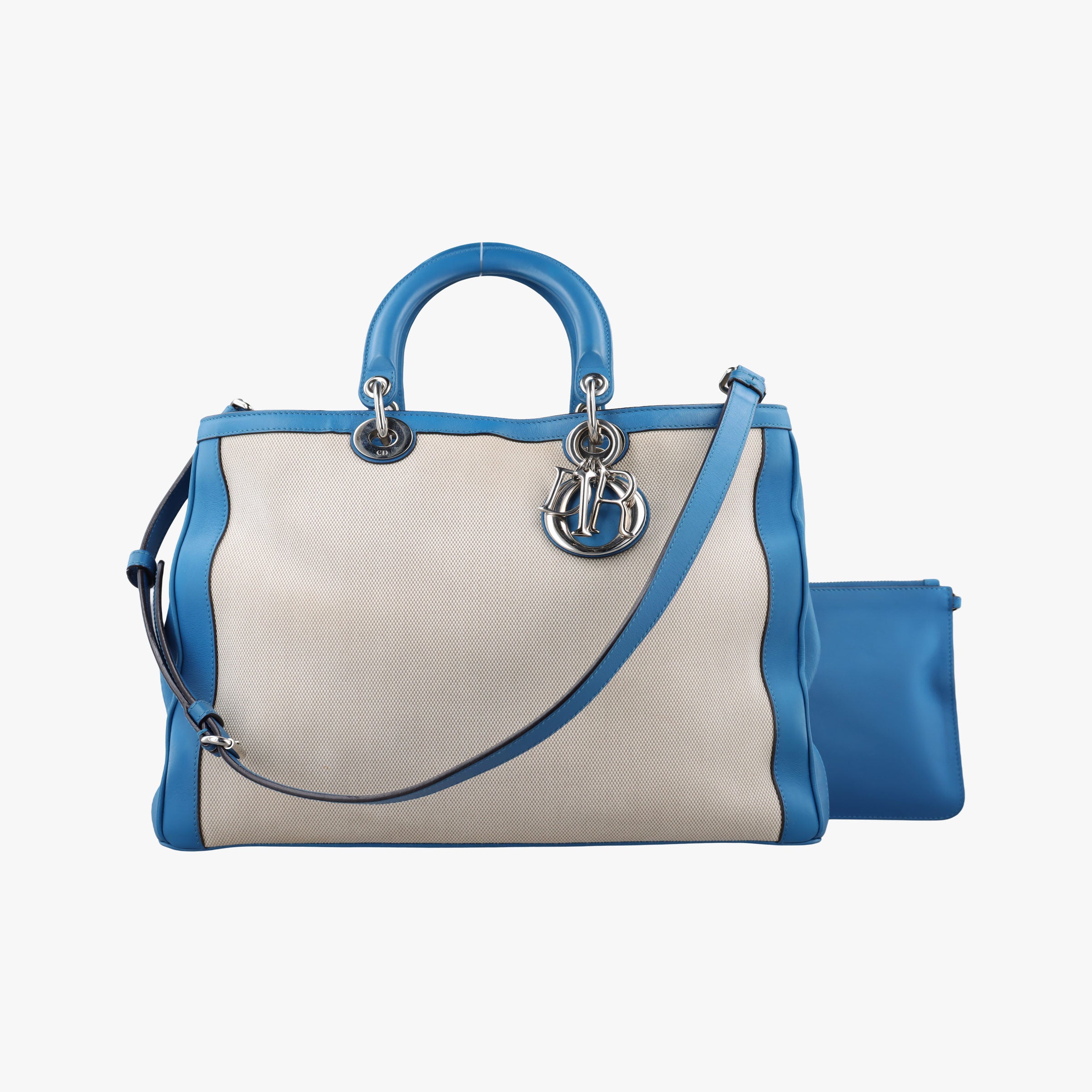 Pre-owned Christian Dior Diorissimo White × Blue Canvas × Leather  shoulderbag | stylenewstar