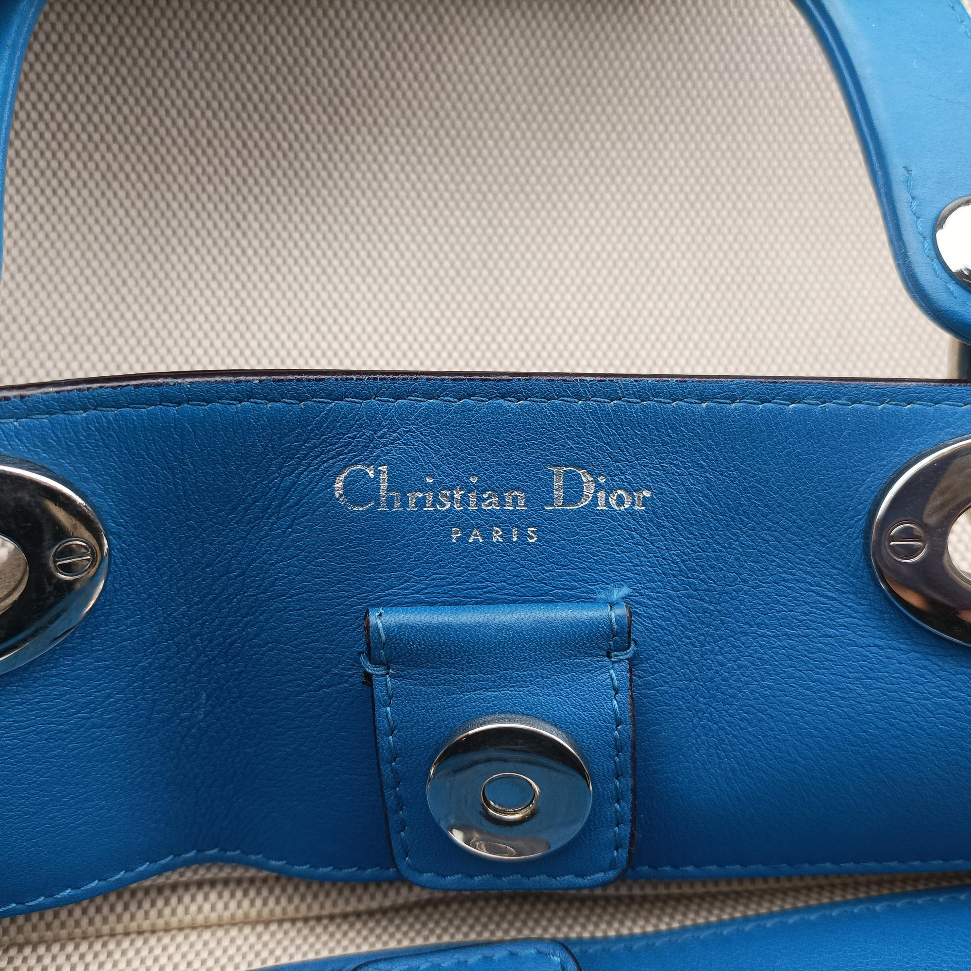 Pre-owned Christian Dior Diorissimo White × Blue Canvas × Leather  shoulderbag | stylenewstar