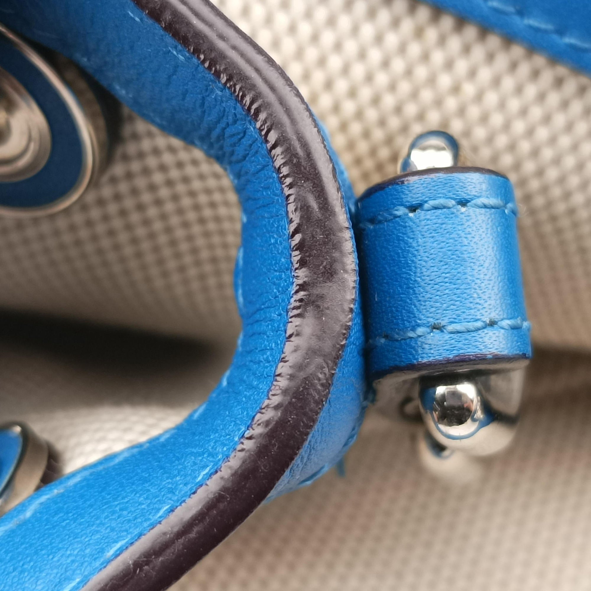 Pre-owned Christian Dior Diorissimo White × Blue Canvas × Leather  shoulderbag | stylenewstar