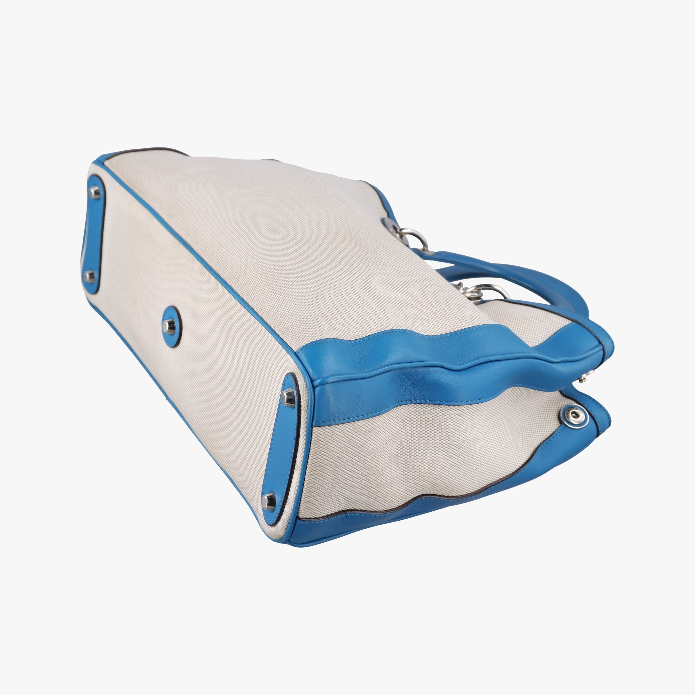 Pre-owned Christian Dior Diorissimo White × Blue Canvas × Leather  shoulderbag | stylenewstar