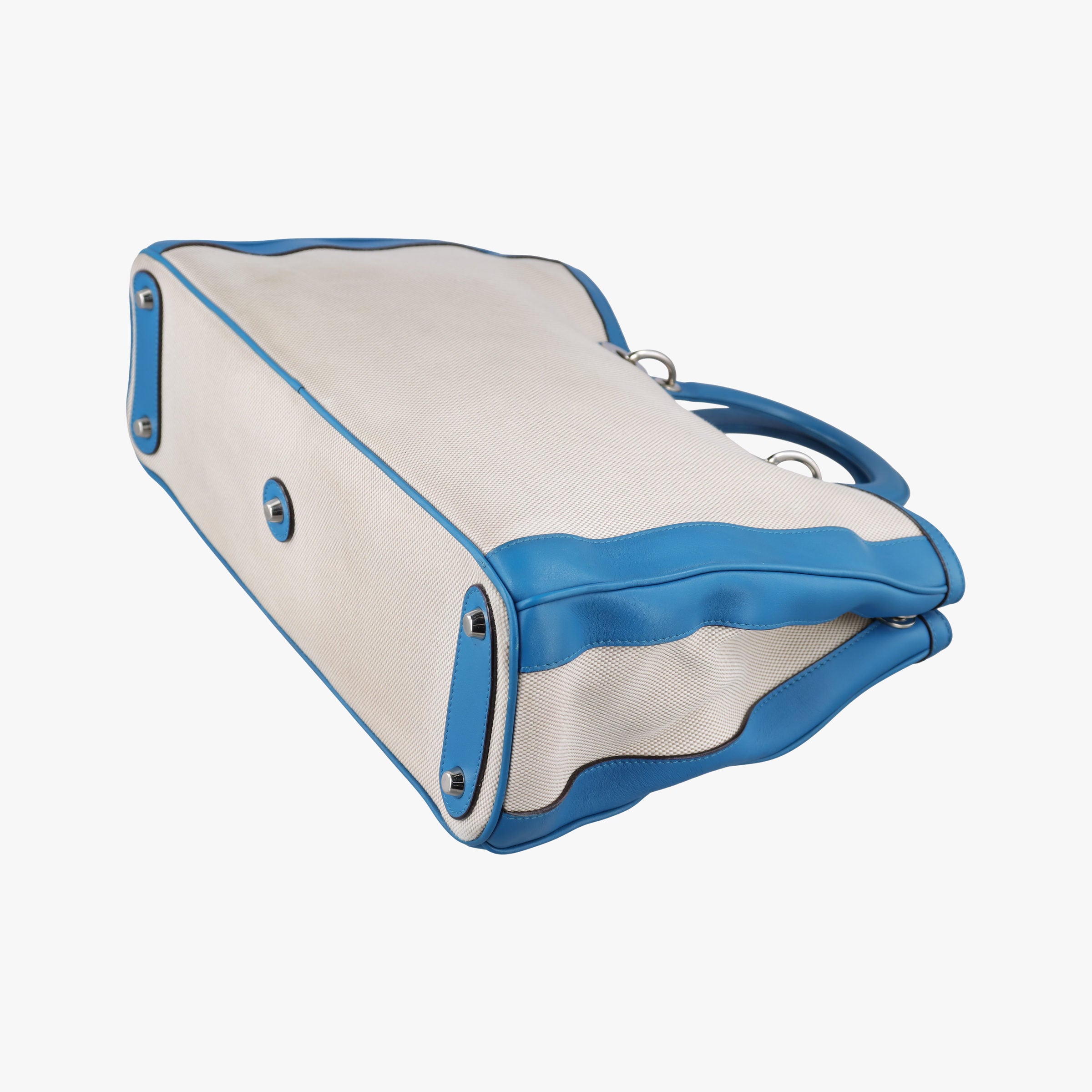 Pre-owned Christian Dior Diorissimo White × Blue Canvas × Leather  shoulderbag | stylenewstar