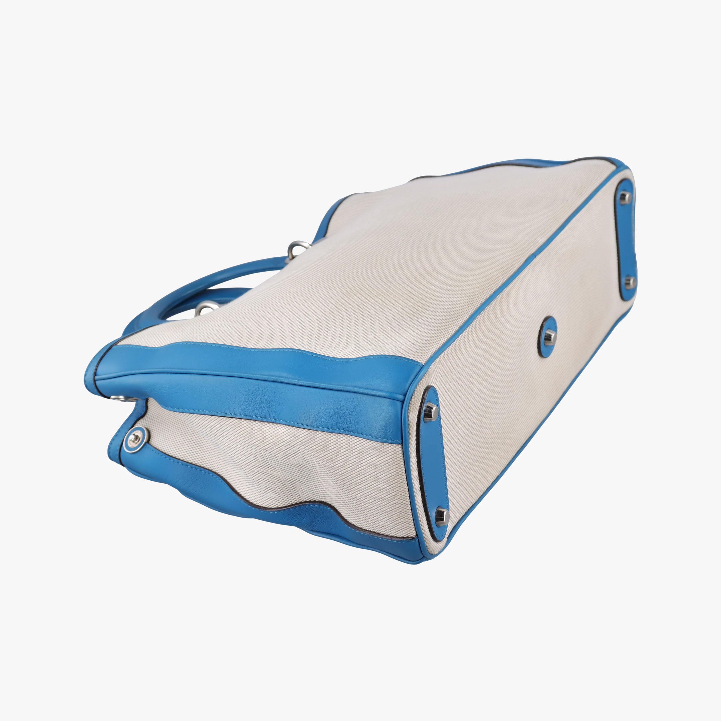 Pre-owned Christian Dior Diorissimo White × Blue Canvas × Leather  shoulderbag | stylenewstar
