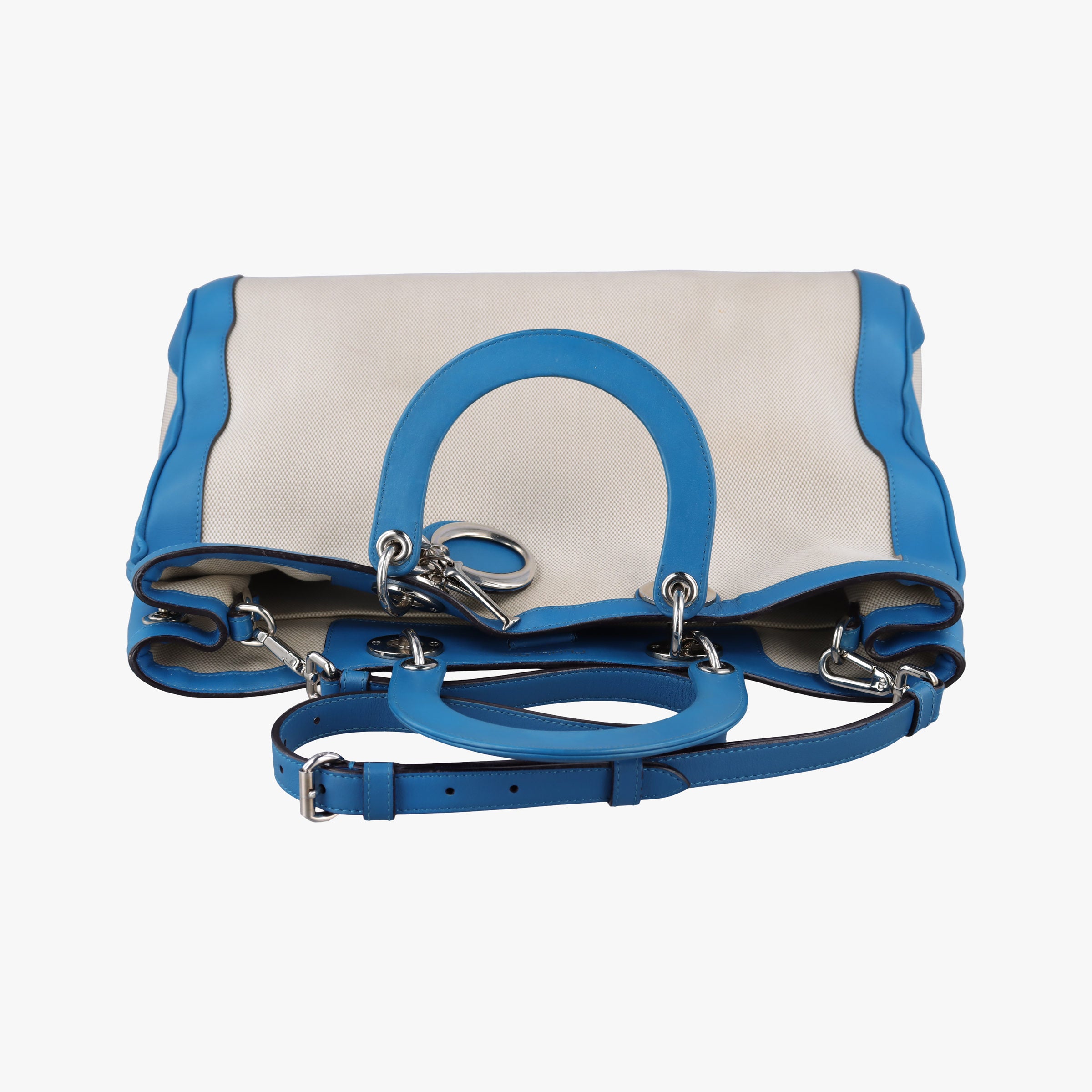 Pre-owned Christian Dior Diorissimo White × Blue Canvas × Leather  shoulderbag | stylenewstar
