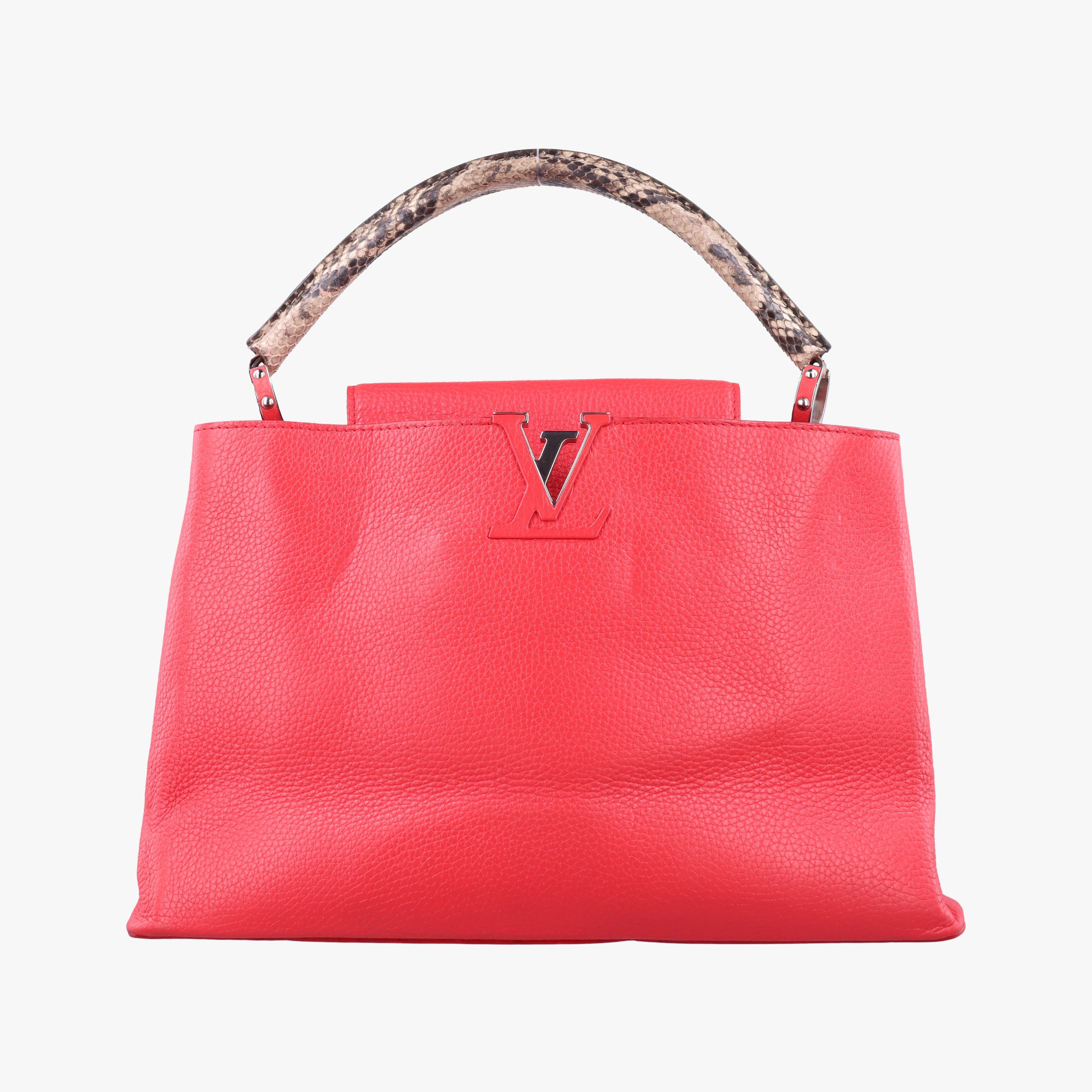 Pre-owned Louis Vuitton Capucines MM Ruby Taurillon Leather × Python N91899 handbag | stylenewstar