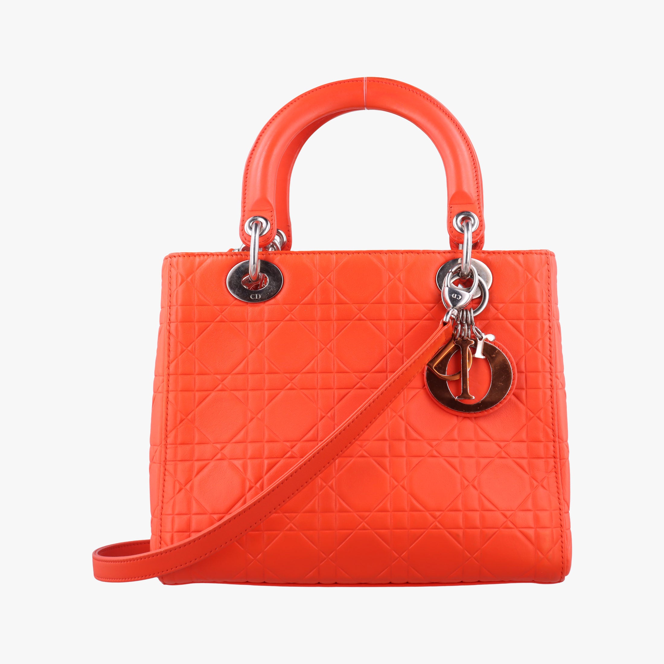 Pre-owned Christian Dior Lady Dior orange Leather  shoulderbag | stylenewstar