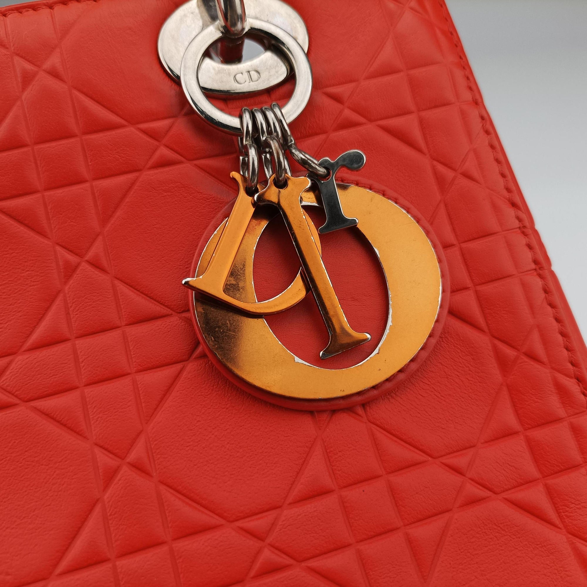 Pre-owned Christian Dior Lady Dior orange Leather  shoulderbag | stylenewstar