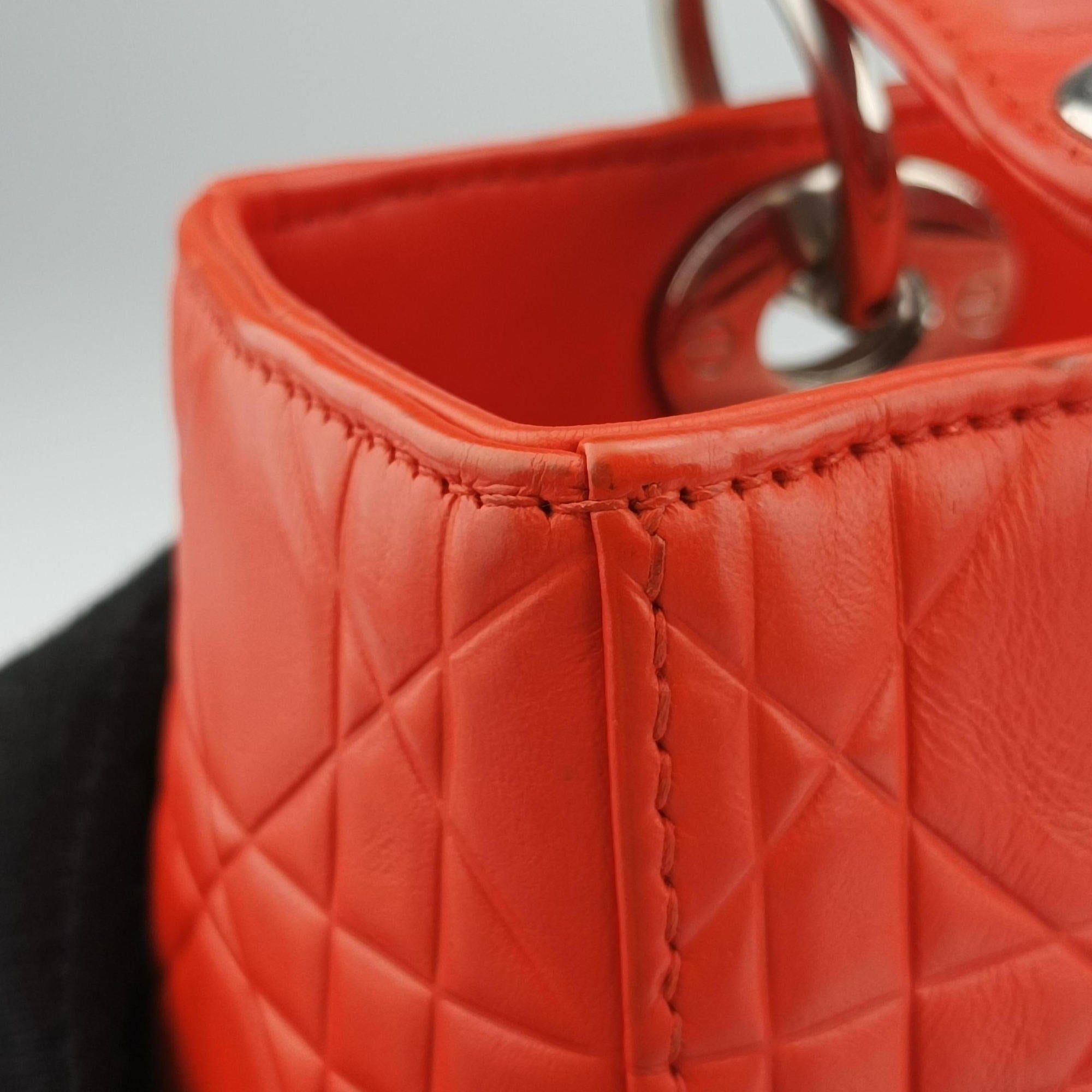 Pre-owned Christian Dior Lady Dior orange Leather  shoulderbag | stylenewstar