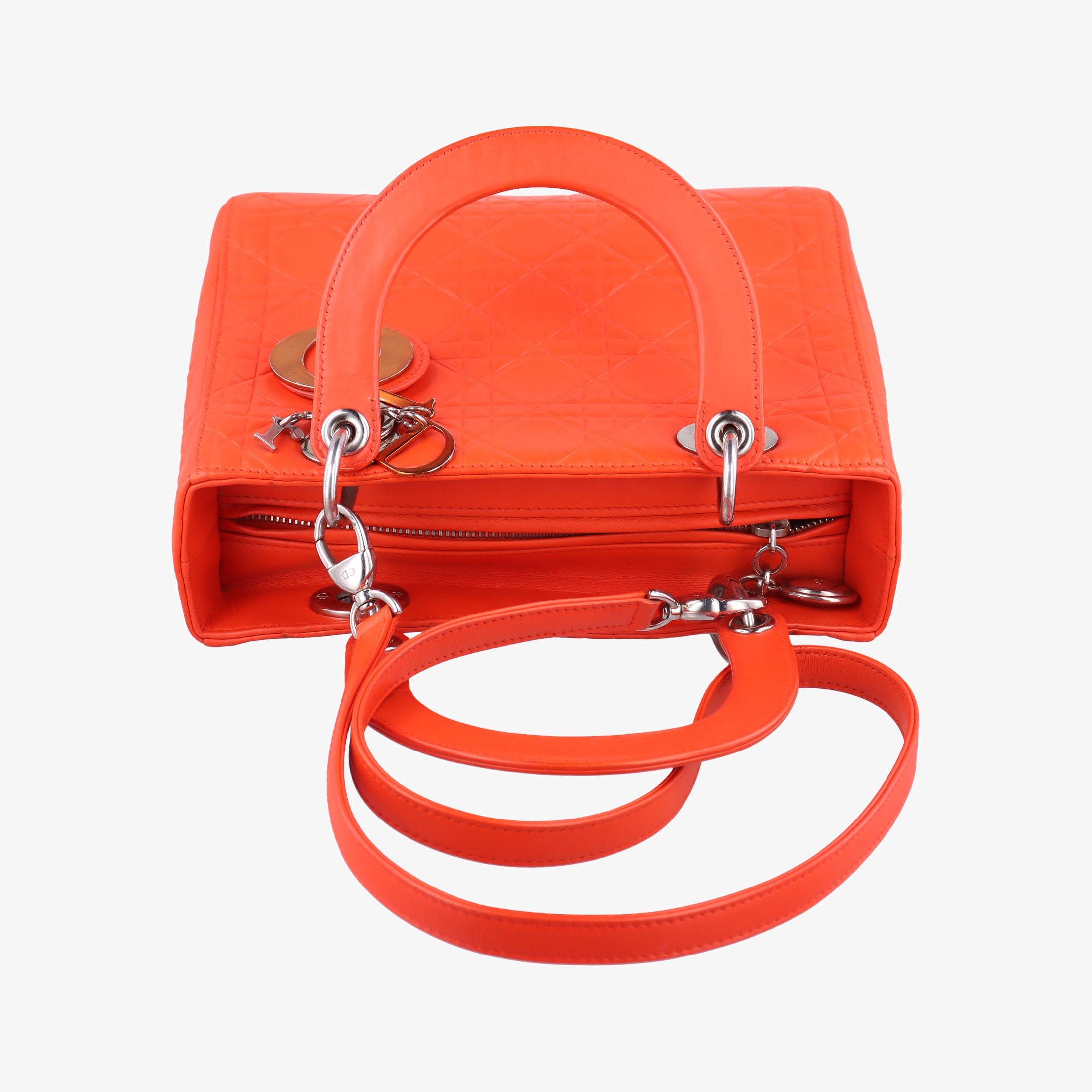 Pre-owned Christian Dior Lady Dior orange Leather  shoulderbag | stylenewstar