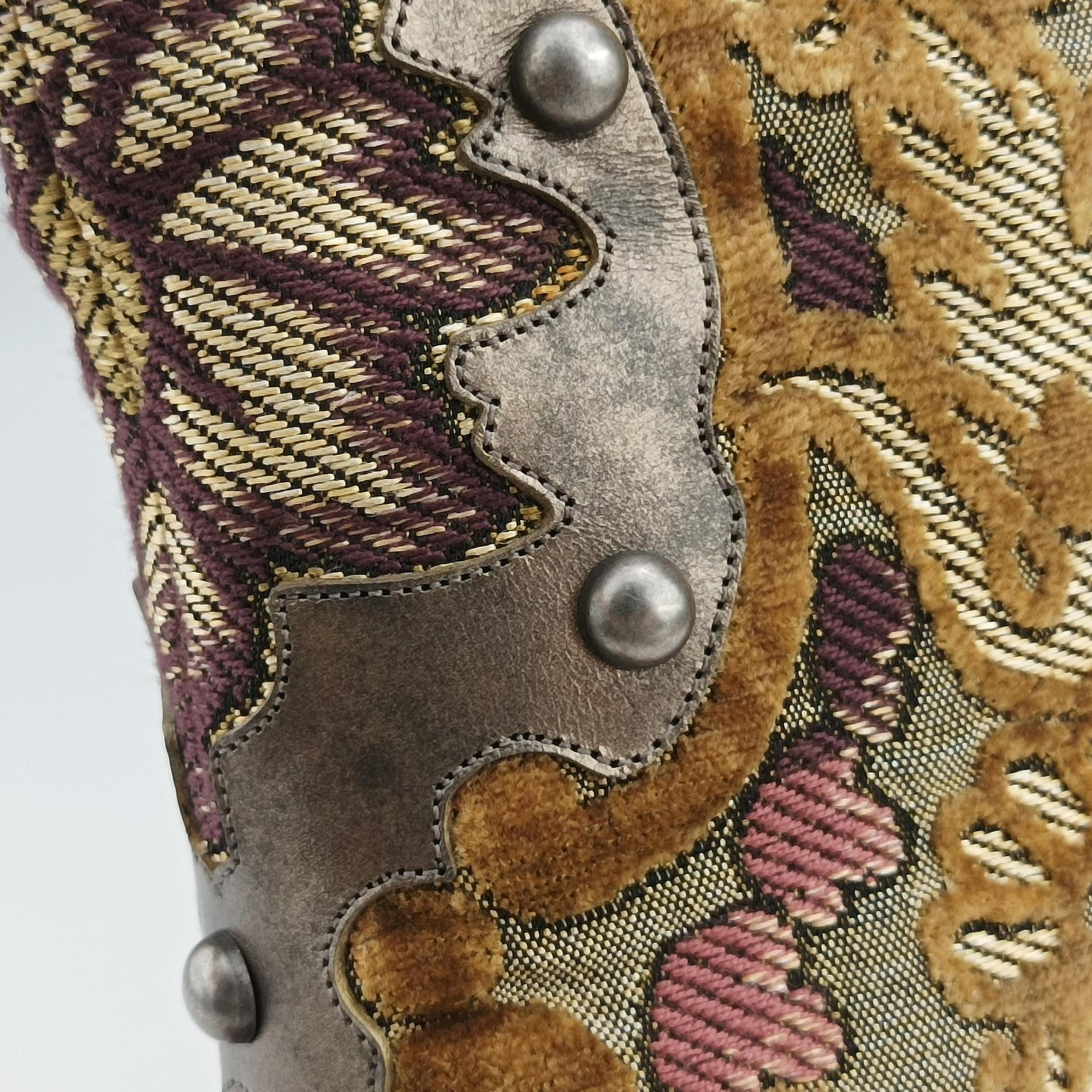 Secondhand Dolce & Gabbana  Embellished Brocade Knee-High Boots Gold and Beige Tones Jacquard  boots | stylenewstar