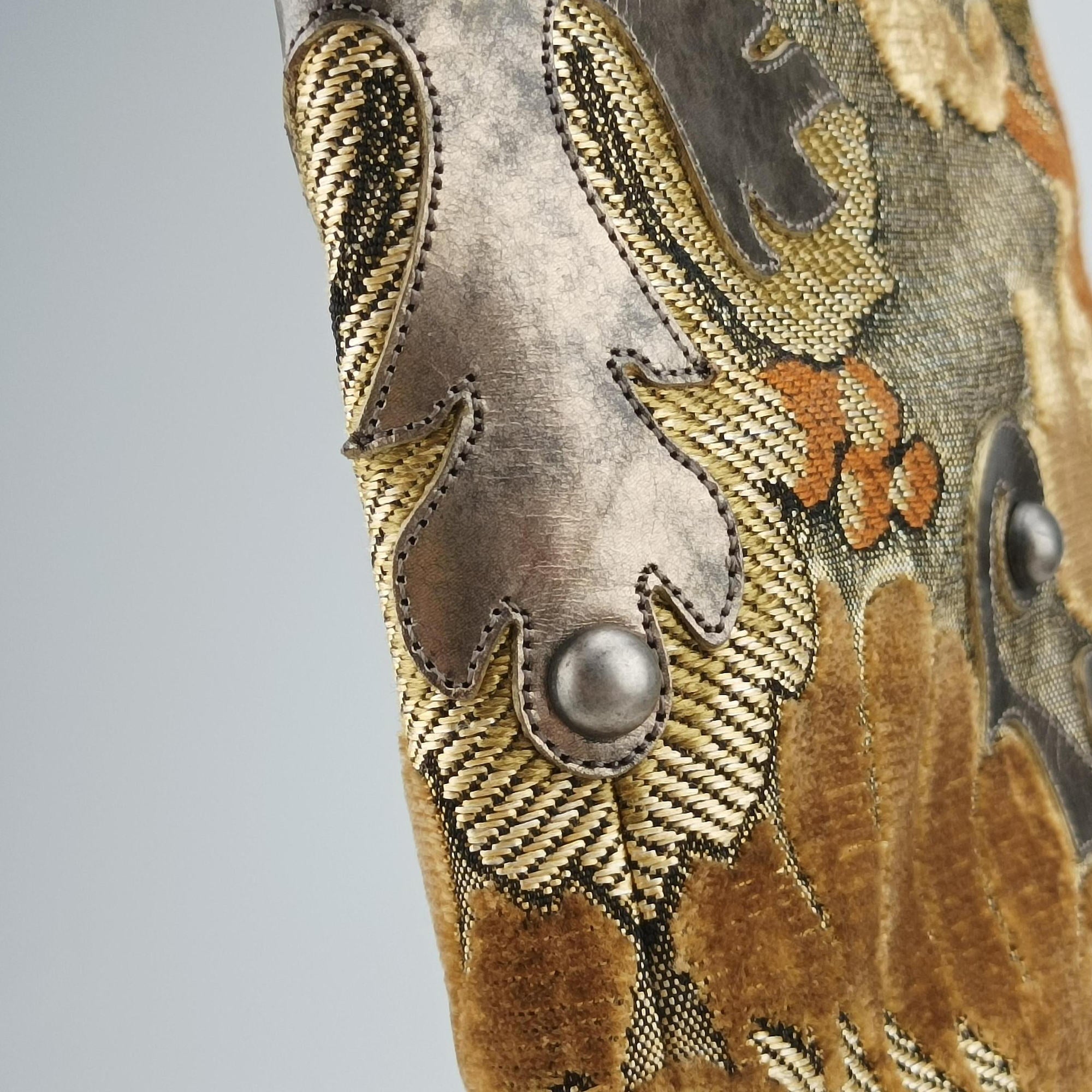 Secondhand Dolce & Gabbana  Embellished Brocade Knee-High Boots Gold and Beige Tones Jacquard  boots | stylenewstar