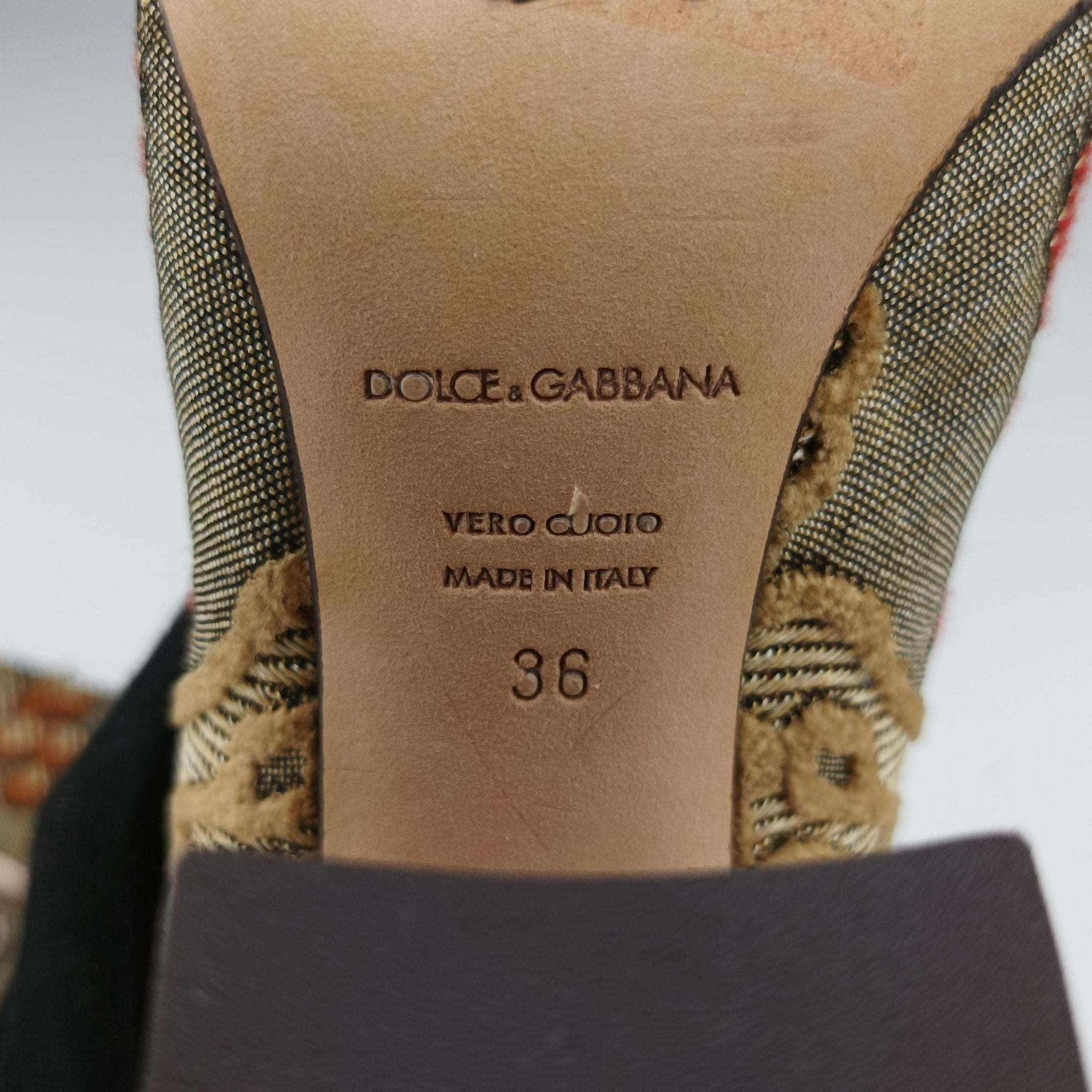 Secondhand Dolce & Gabbana  Embellished Brocade Knee-High Boots Gold and Beige Tones Jacquard  boots | stylenewstar