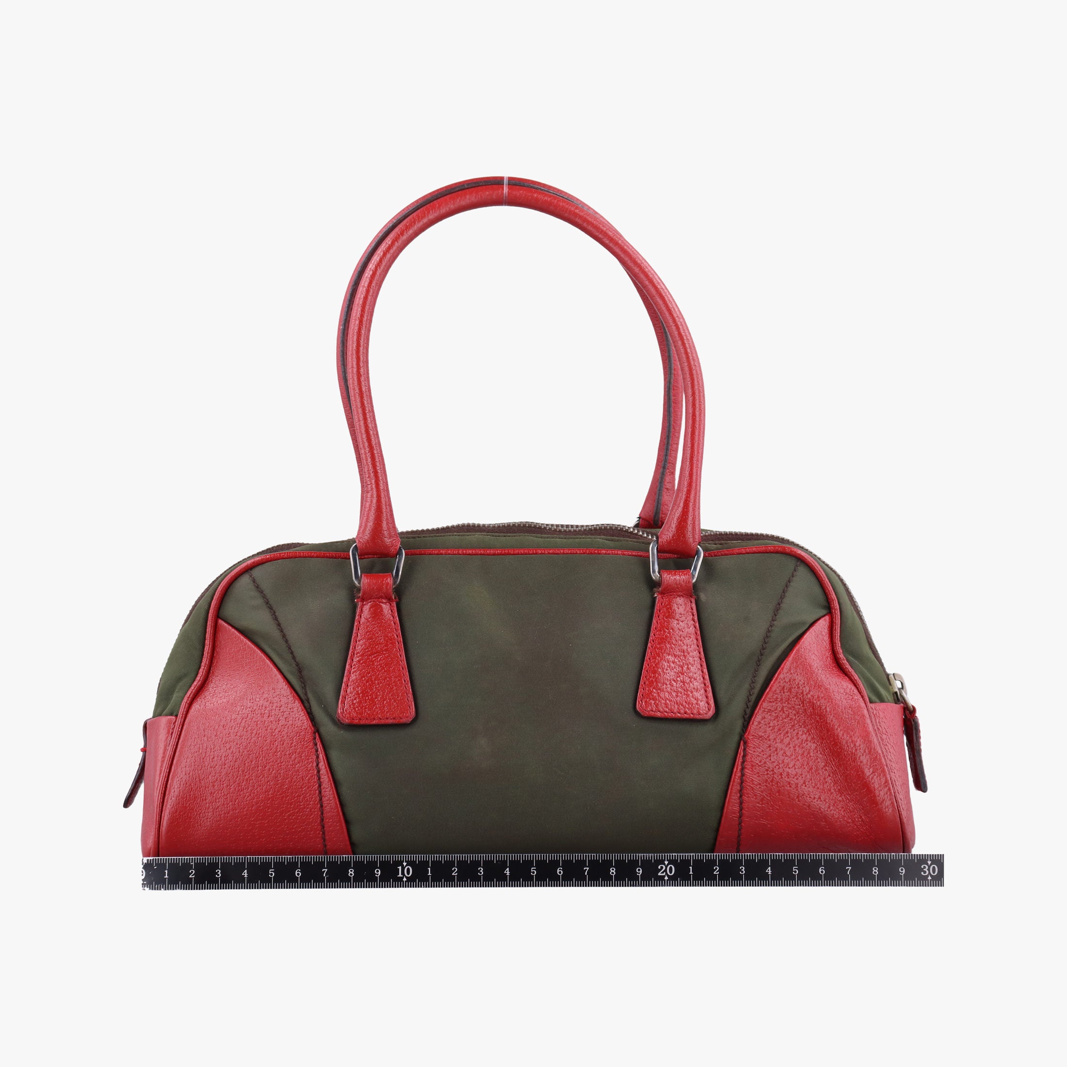 Pre-owned Prada Triangle logo Red x green Nylon×Leather  handbag | stylenewstar