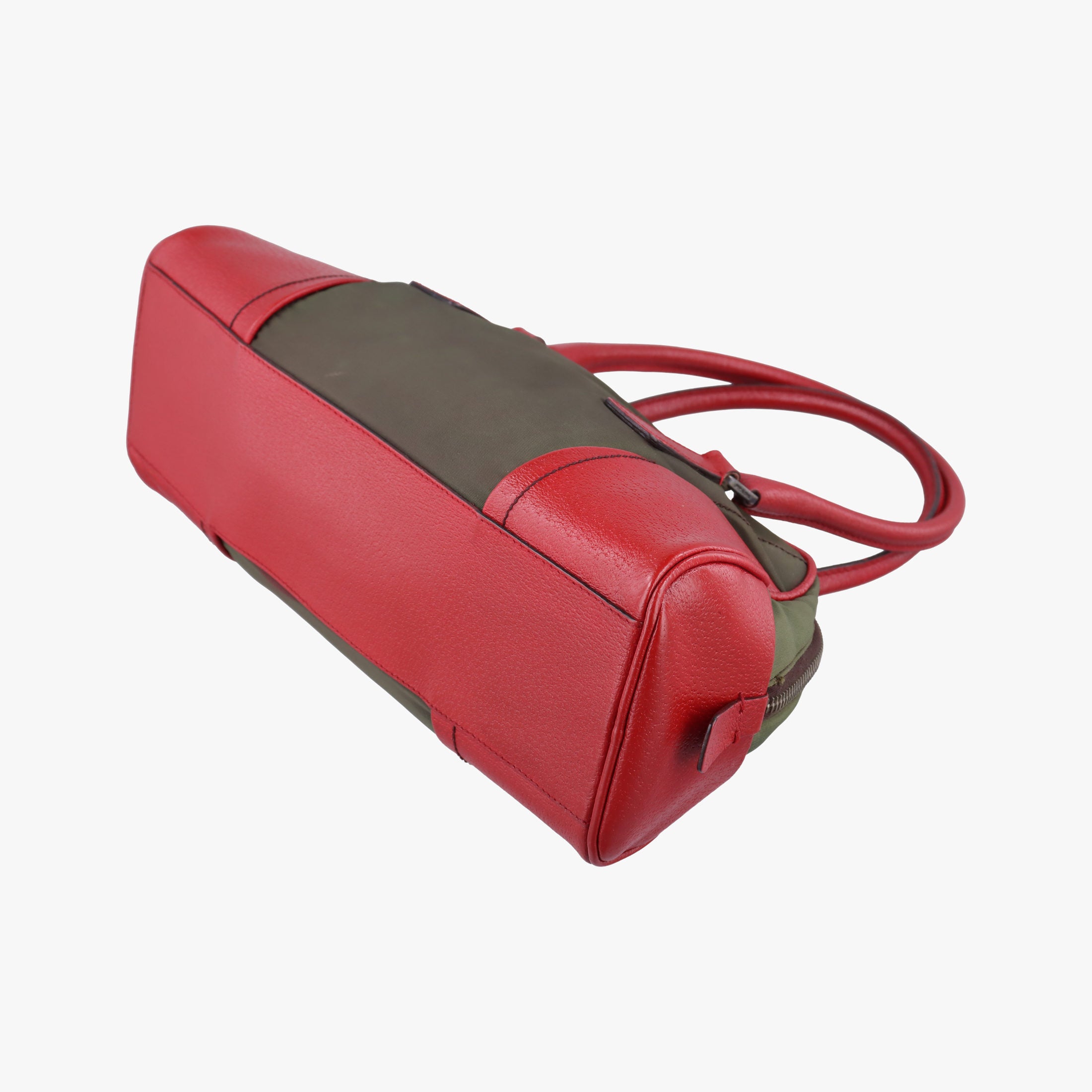 Pre-owned Prada Triangle logo Red x green Nylon×Leather  handbag | stylenewstar
